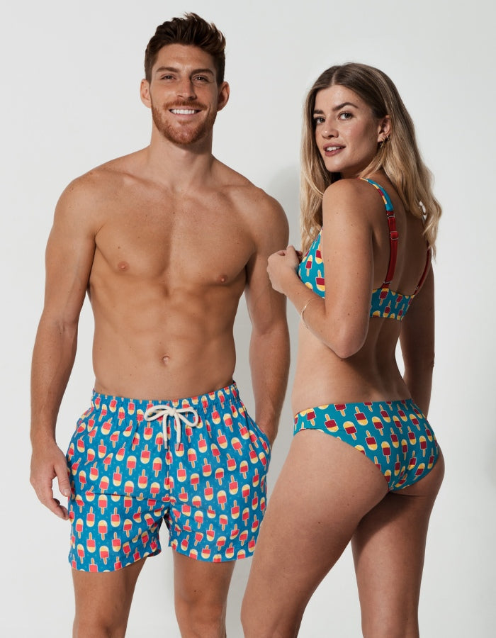 His & Hers Ice Lolly, front view. Family matching swimwear.
