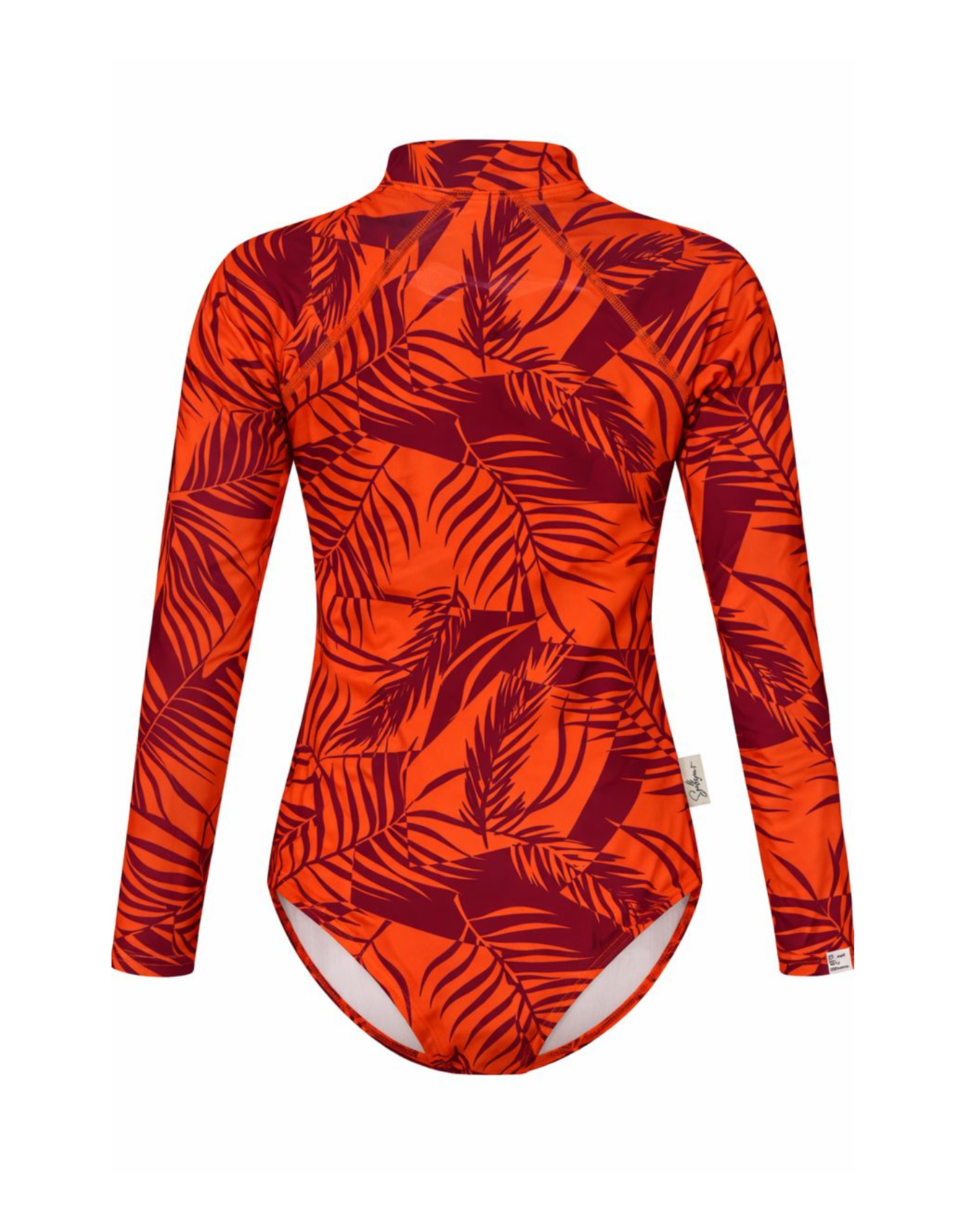 Sunset Palm Long Sleeved Girls Swimsuit, lifestyle shot. Sustainable girls swimwear.