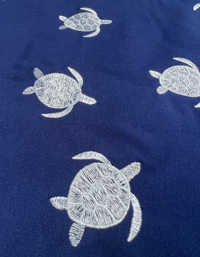 Father & Son Swim Shorts Embroidered Turtle, back view. Father and son matching swim shorts.
