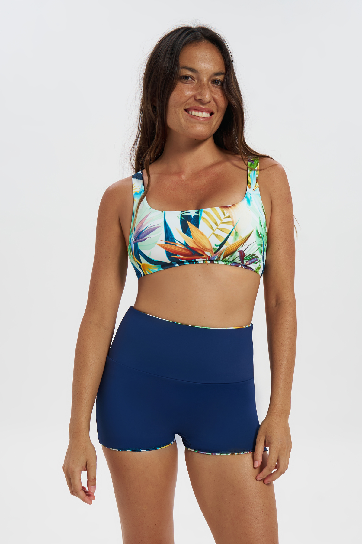 Bird of Paradise Womens Tank Bikini Top, print detail. Sustainable womens swimwear.