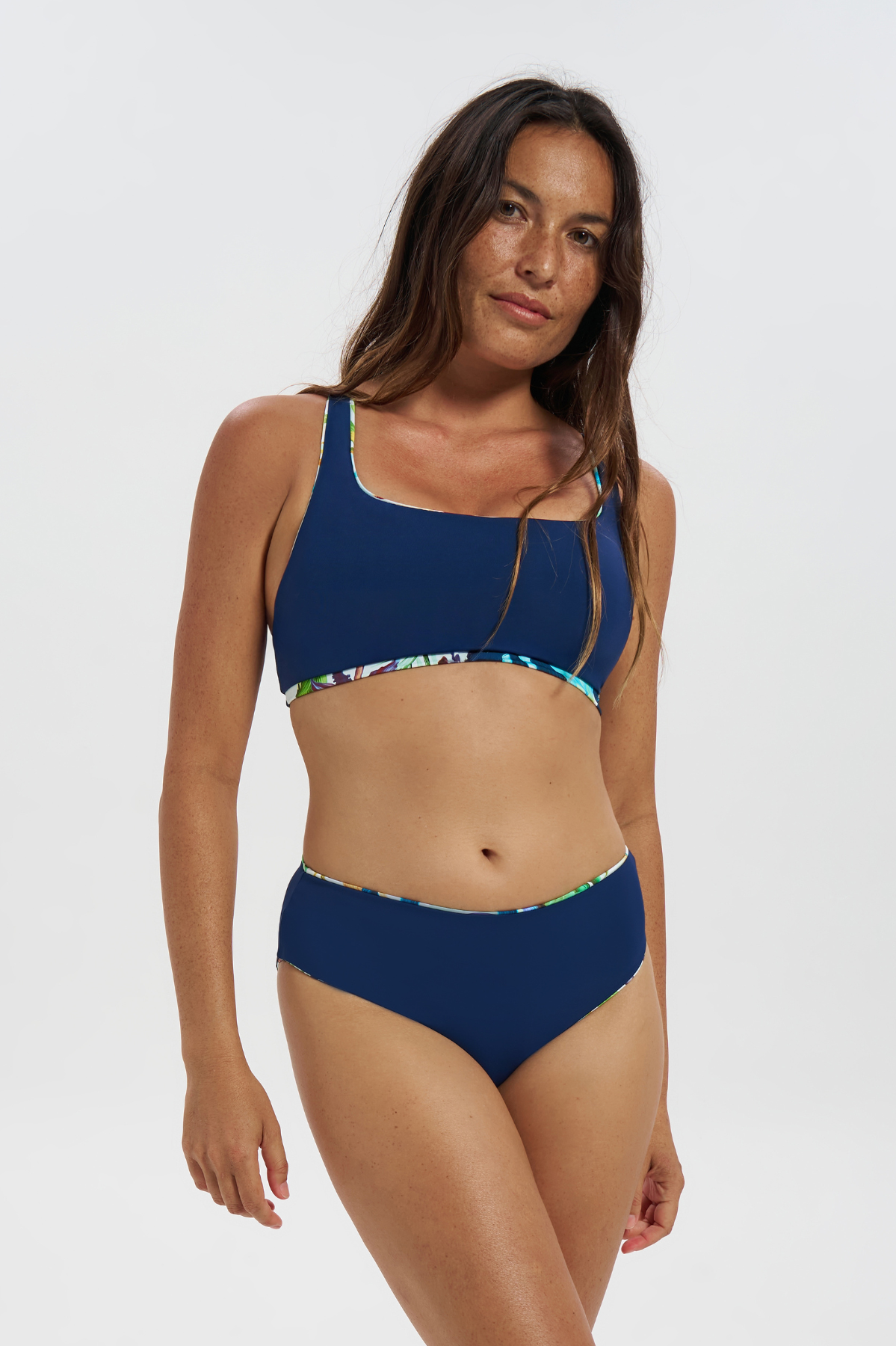 Bird of Paradise Womens Tank Bikini Top, lifestyle shot. Sustainable womens swimwear.