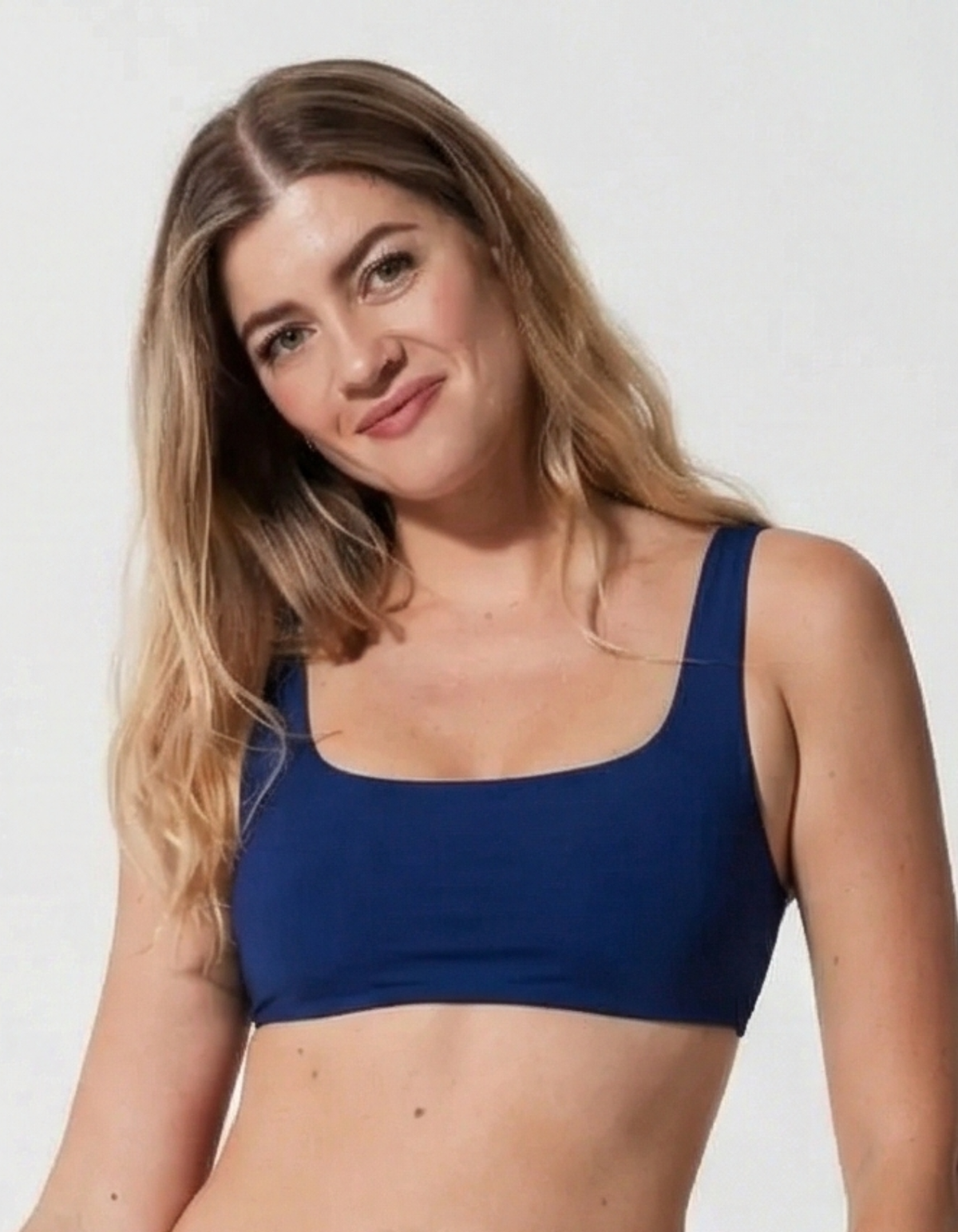 Midnight Blue Womens Tank Bikini Top, front view. Sustainable womens swimwear.