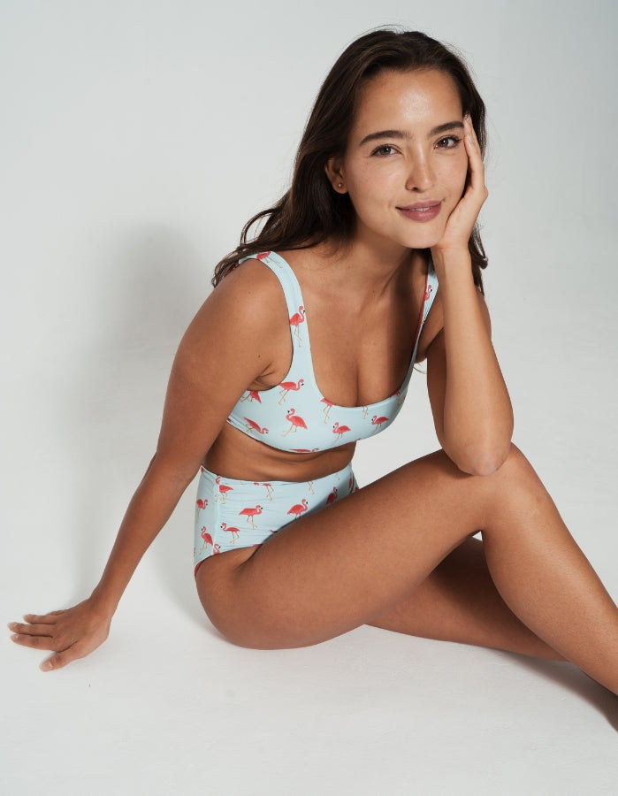 Pink Flamingo Womens Tank Bikini Top, additional view. Sustainable womens swimwear.