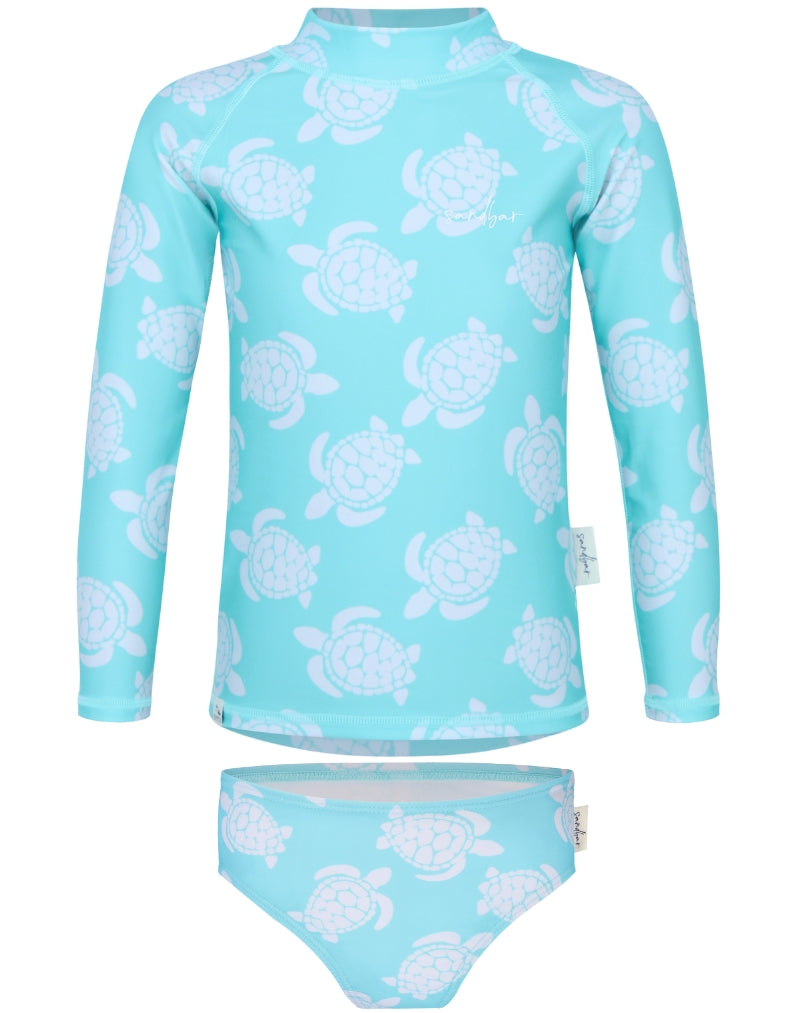 Rash Guard Bikini Set Maldives Blue Turtle, additional view. UPF50 rash guard.