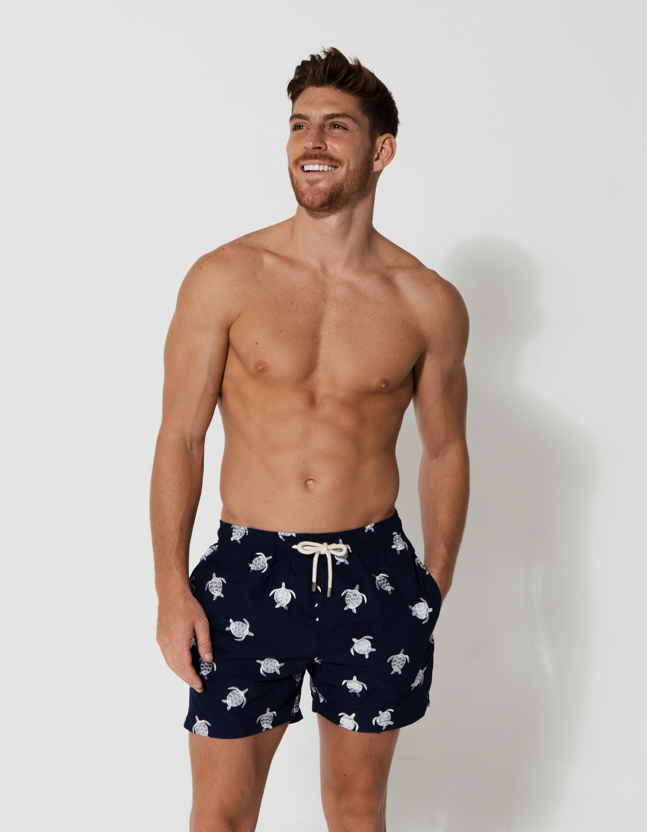 Embroidered Turtle Mens Swim Shorts, additional view. Embroidered mens swim shorts.