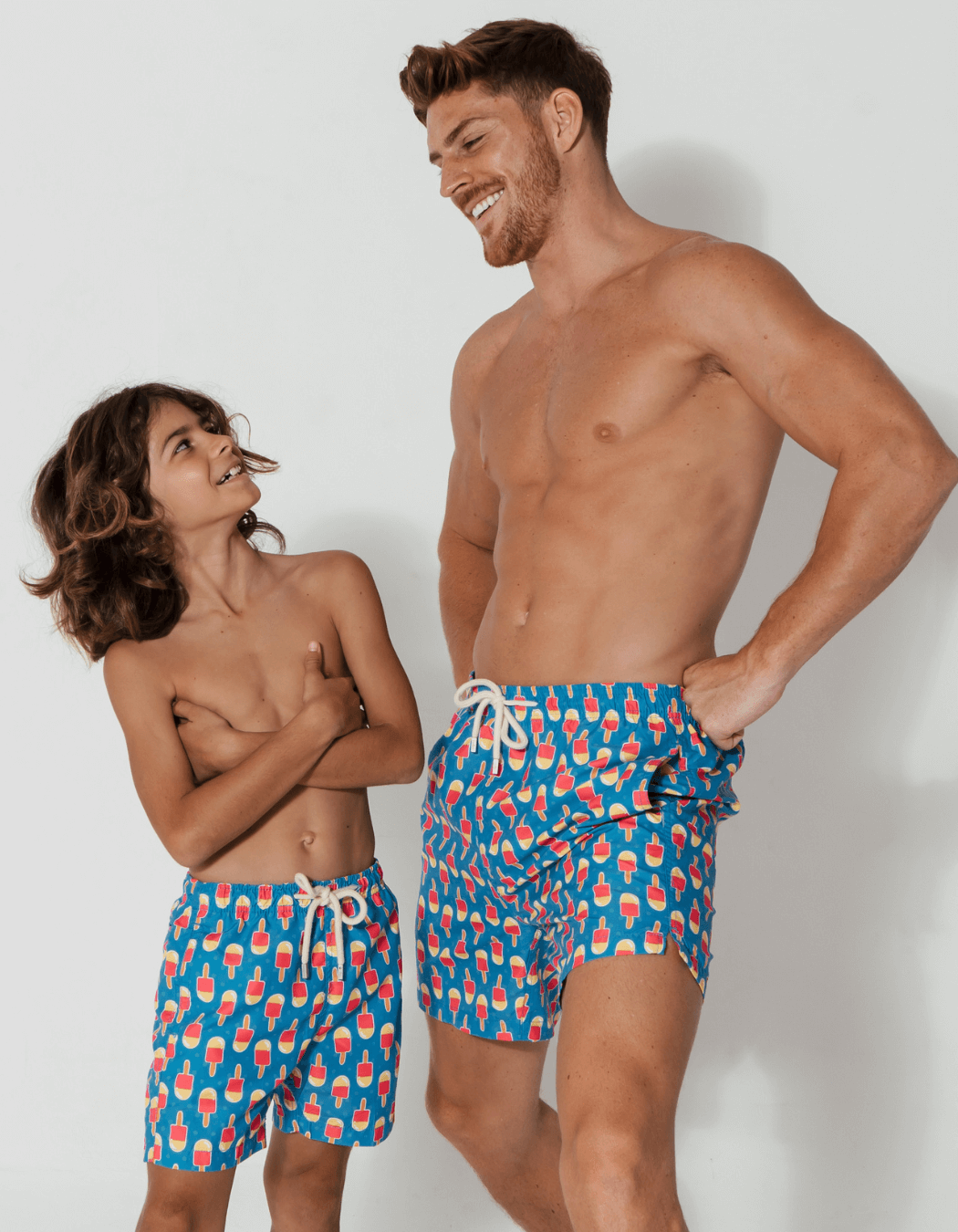 Father & Son Swim Shorts Ice Lolly, front view. Father and son matching swim shorts.