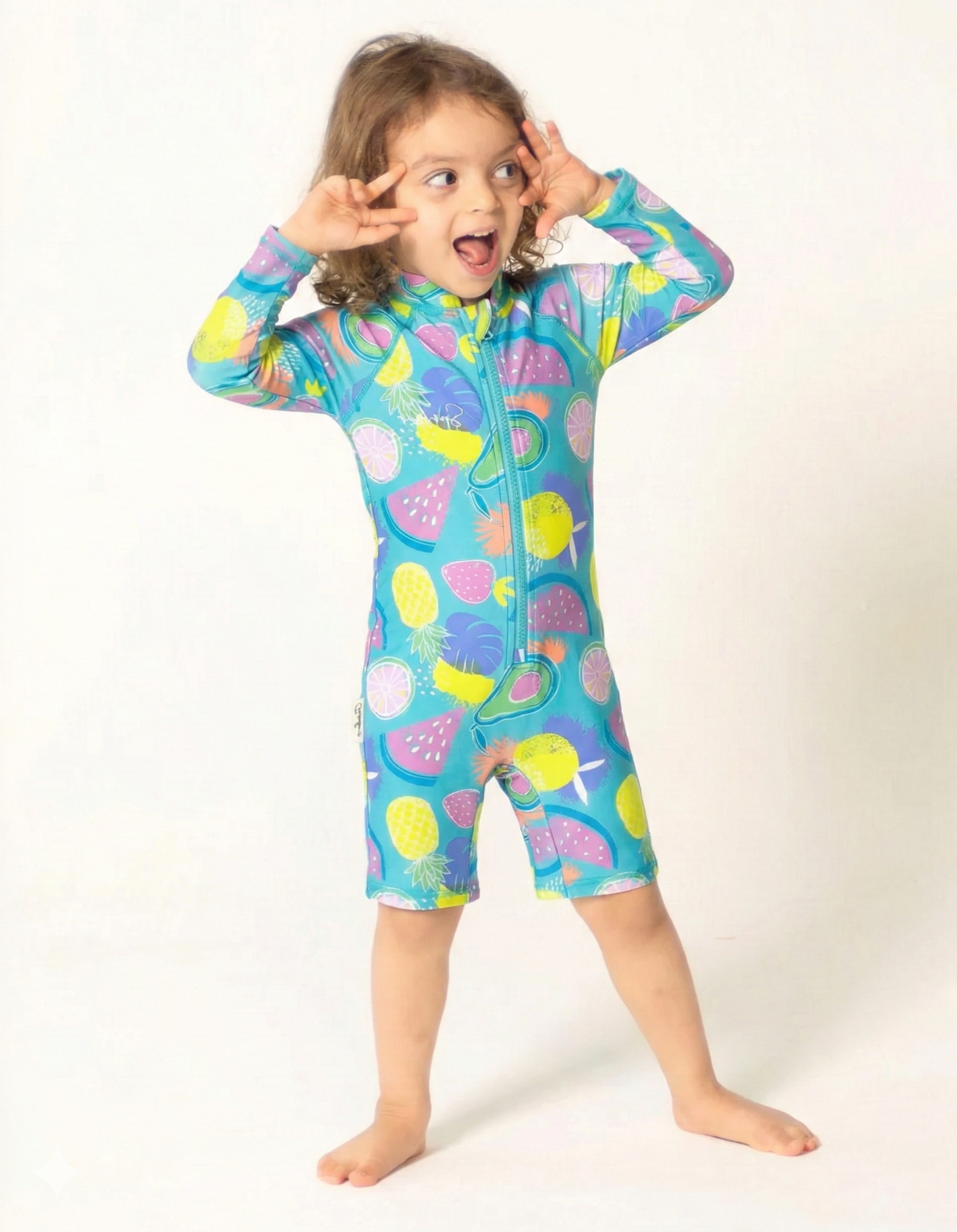 Tropicana Kids Body Suit, front view. Sustainable kids swimwear.
