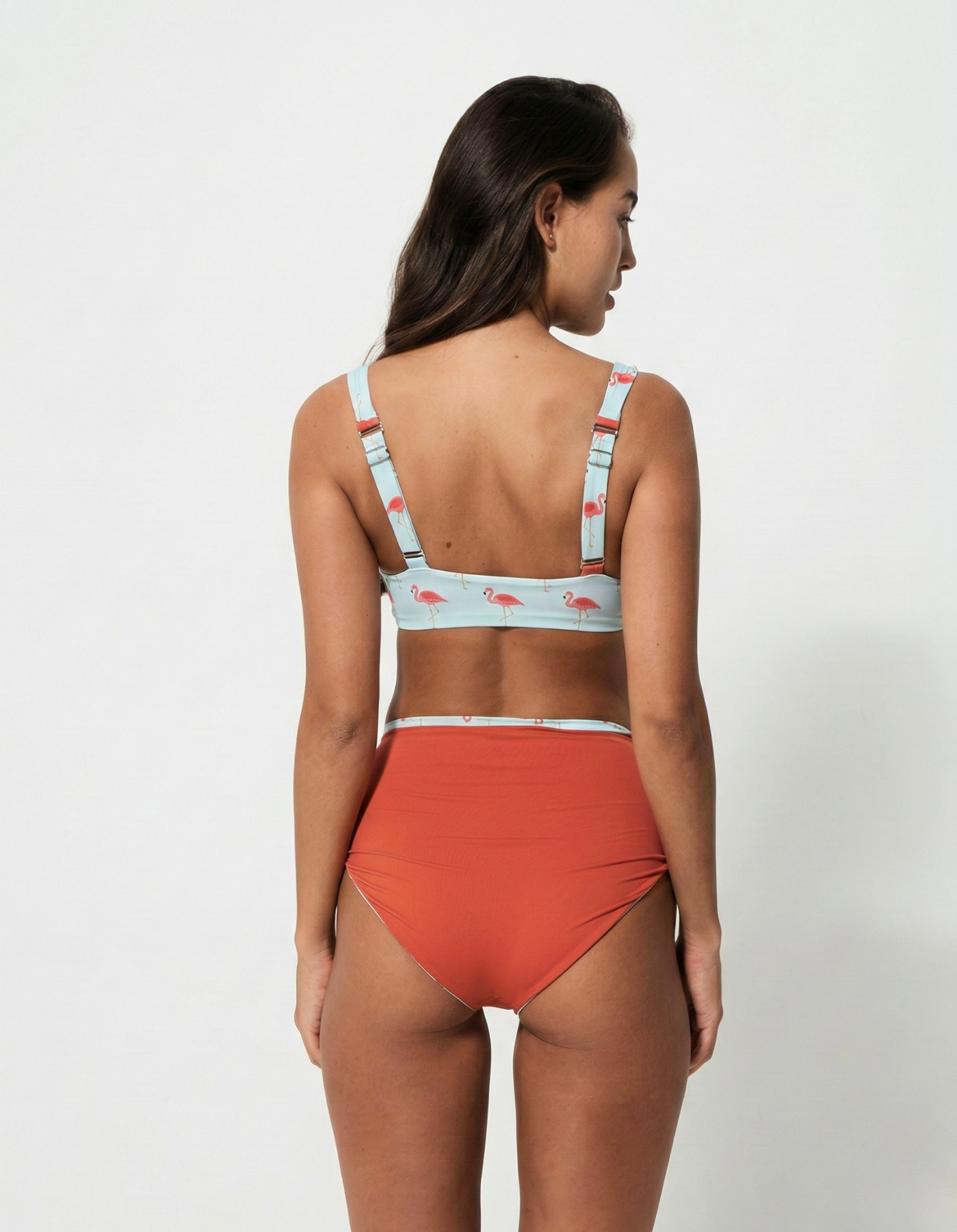 Pink Flamingo Womens Tank Bikini Top, additional view. Sustainable womens swimwear.