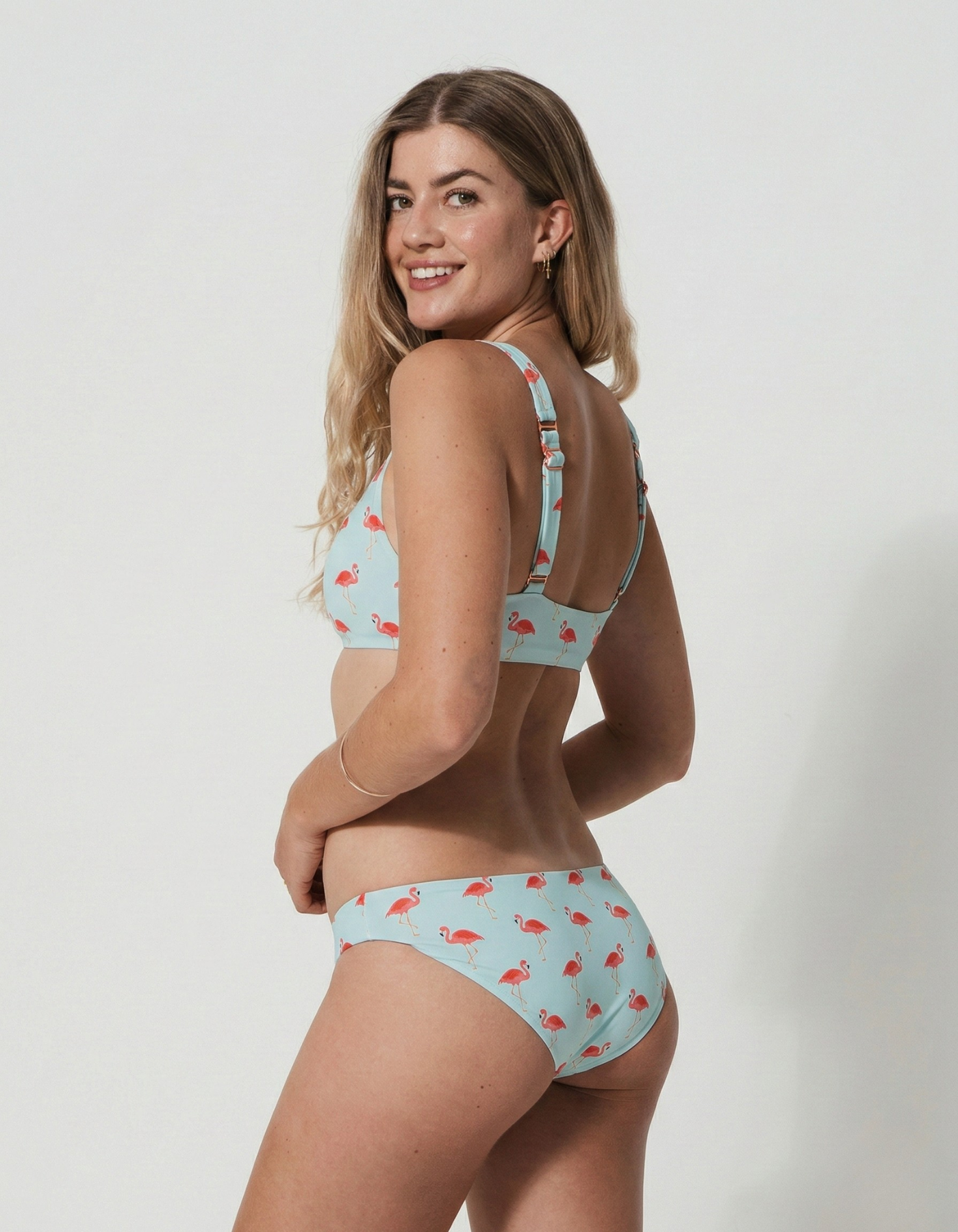 Pink Flamingo Womens Tank Bikini Top, additional view. Sustainable womens swimwear.