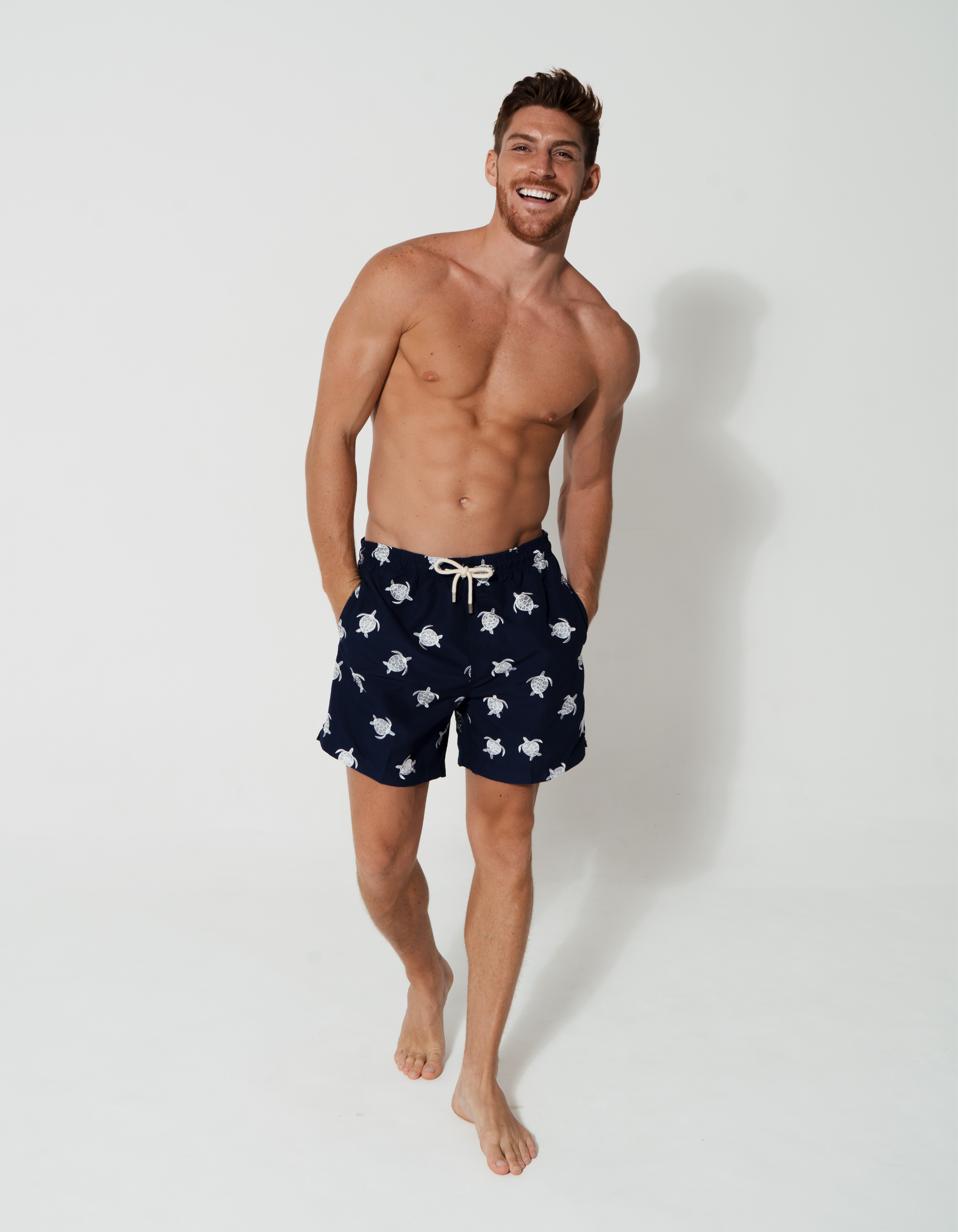 Embroidered Turtle Mens Swim Shorts, additional view. Embroidered mens swim shorts.