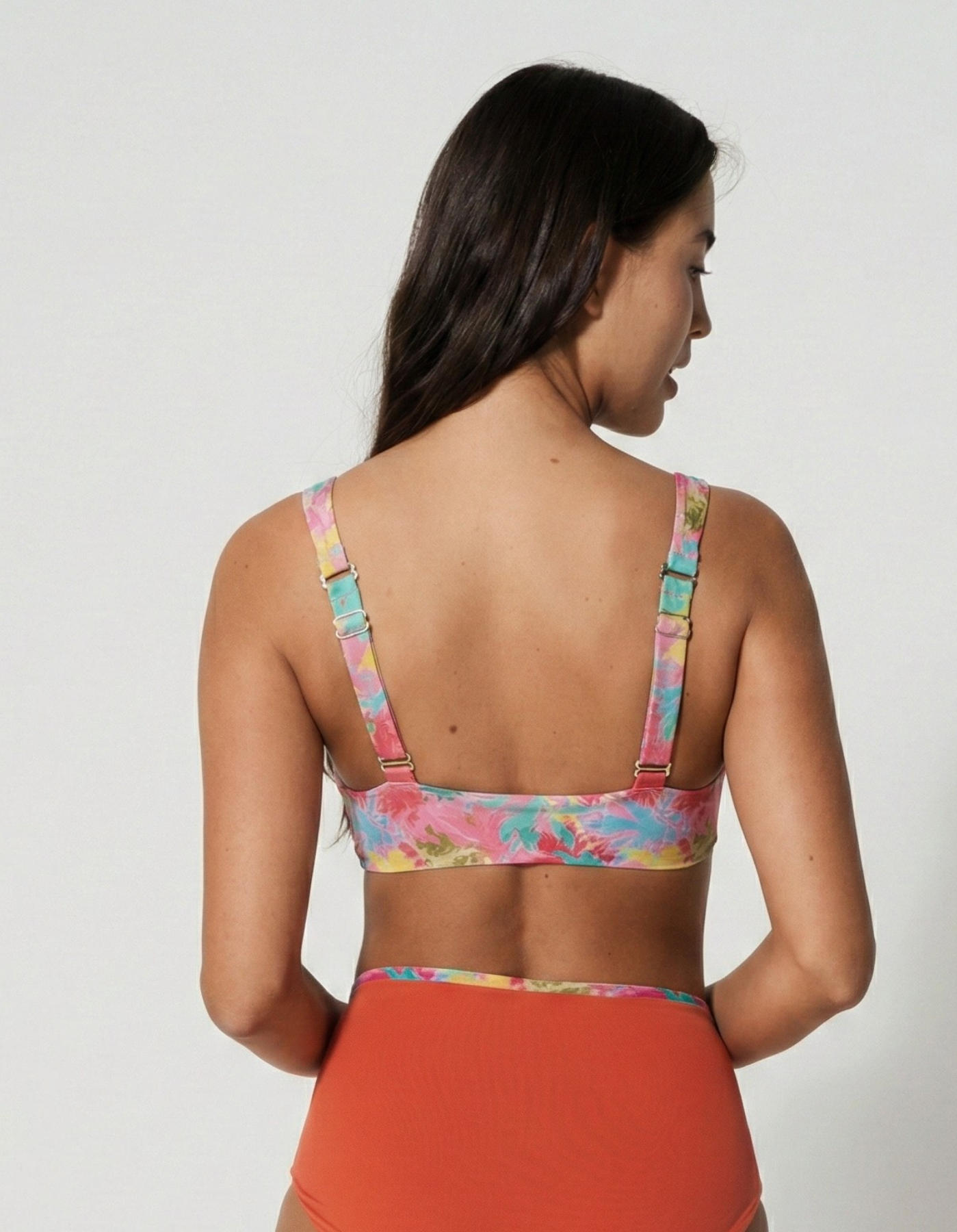 Pink Palm Womens Tank Bikini Top, print detail. Sustainable womens swimwear.