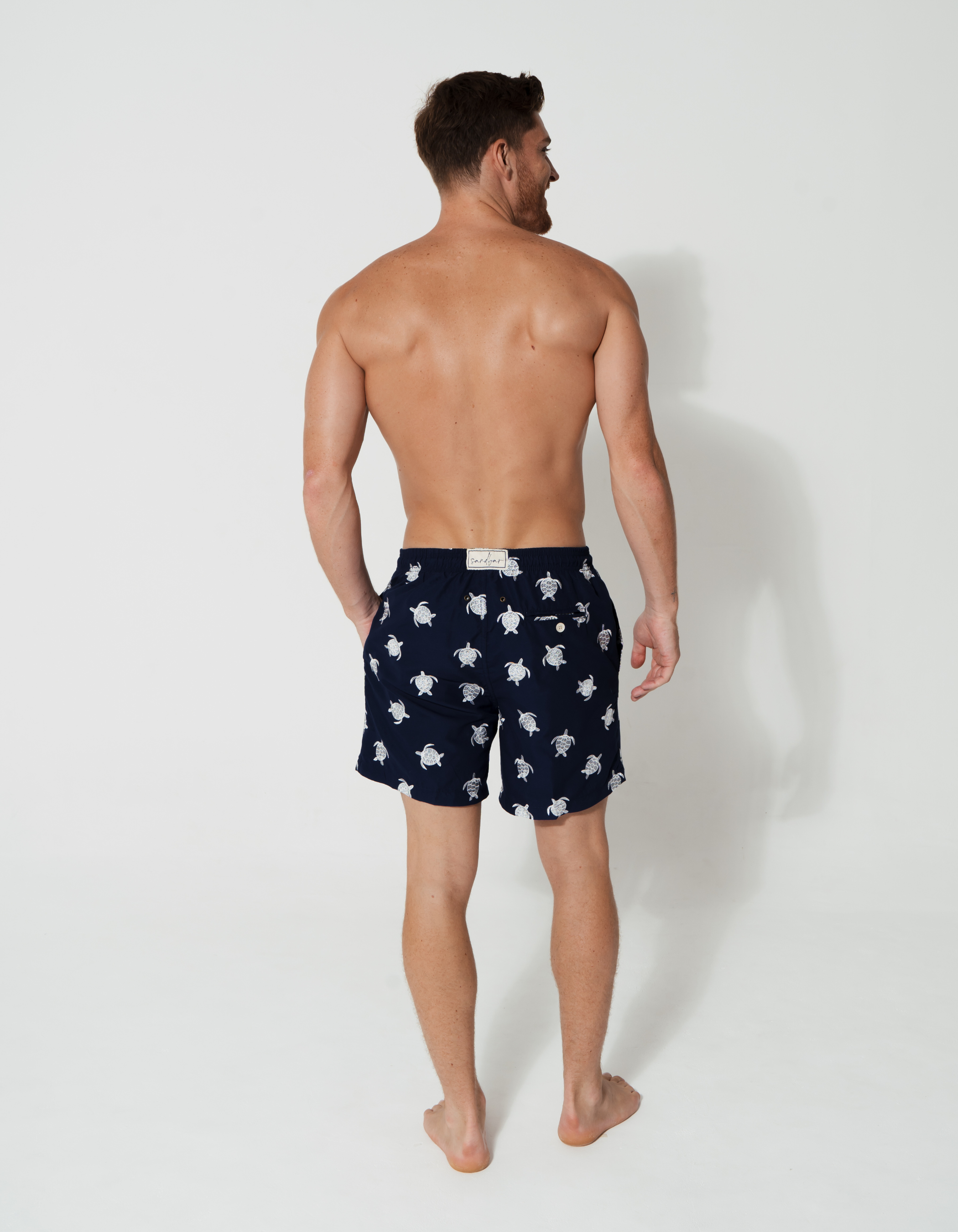 Embroidered Turtle Mens Swim Shorts, additional view. Embroidered mens swim shorts.