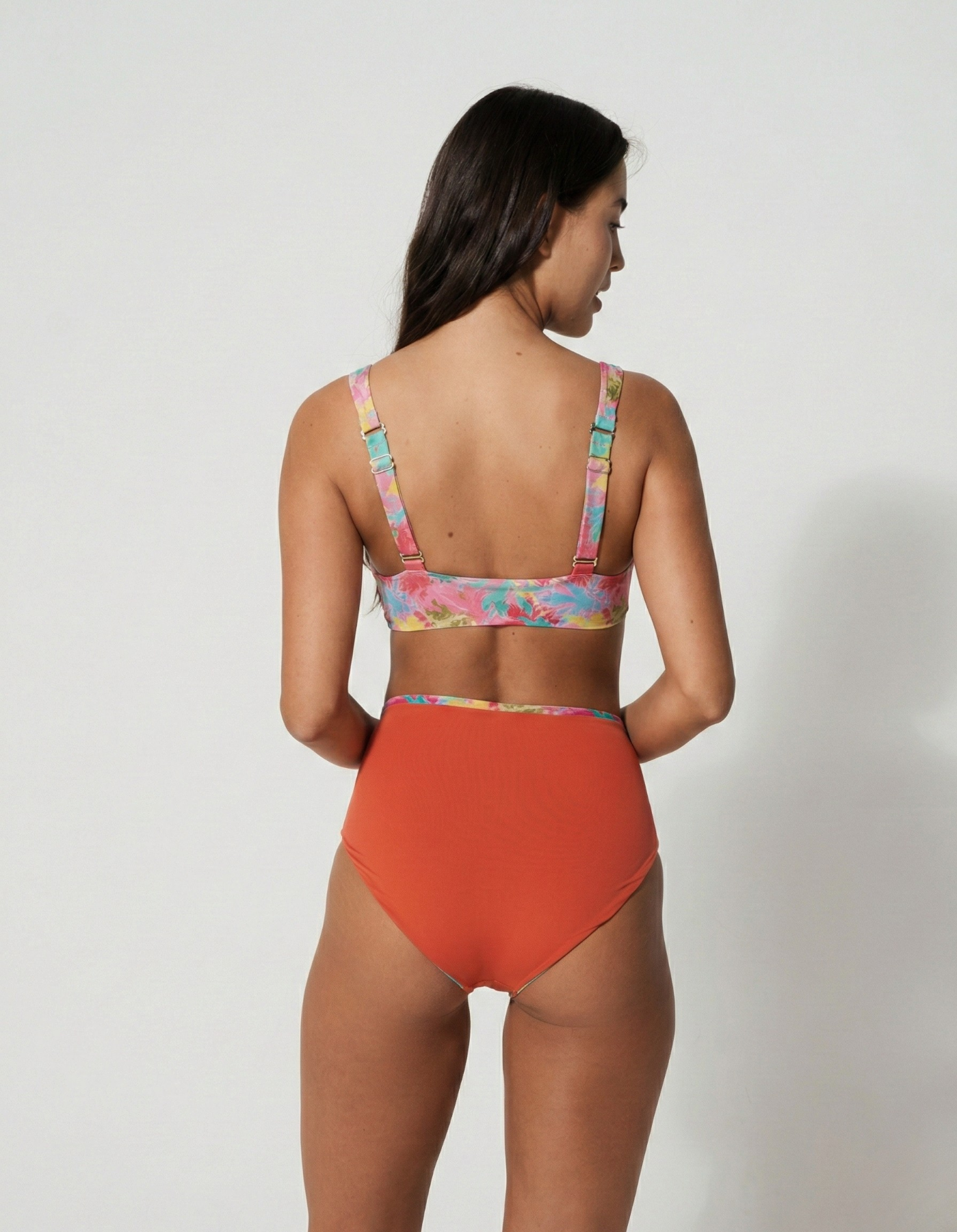 Pink Palm Womens Tank Bikini Top, additional view. Sustainable womens swimwear.