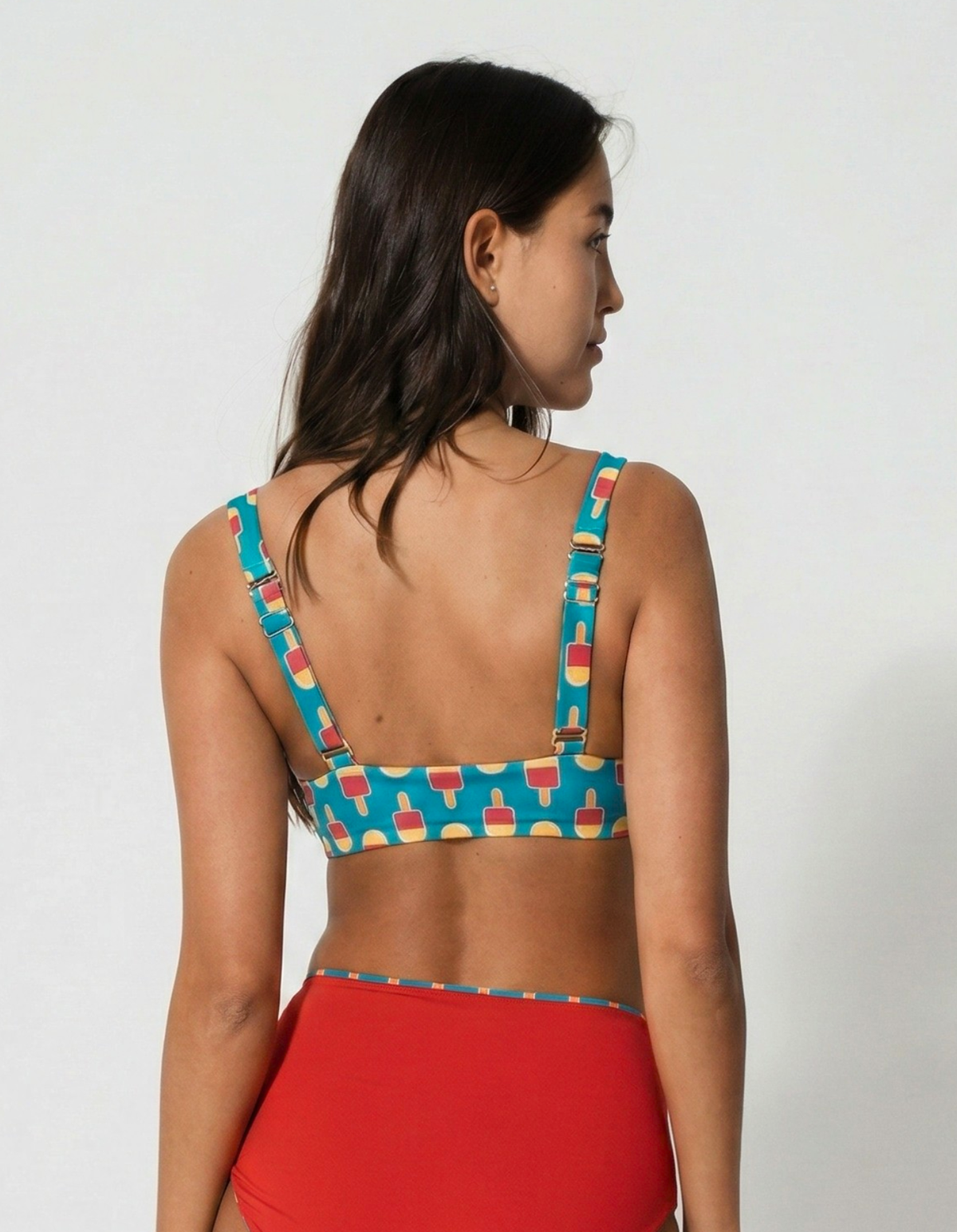 Ice Lolly Womens Tank Bikini Top, print detail. Sustainable womens swimwear.