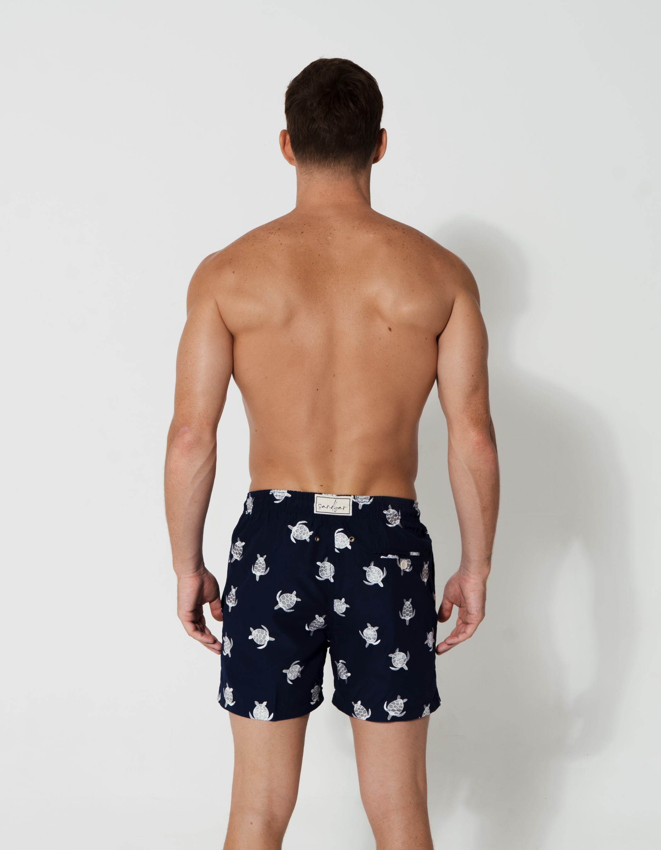 Embroidered Turtle Mens Swim Shorts, additional view. Embroidered mens swim shorts.