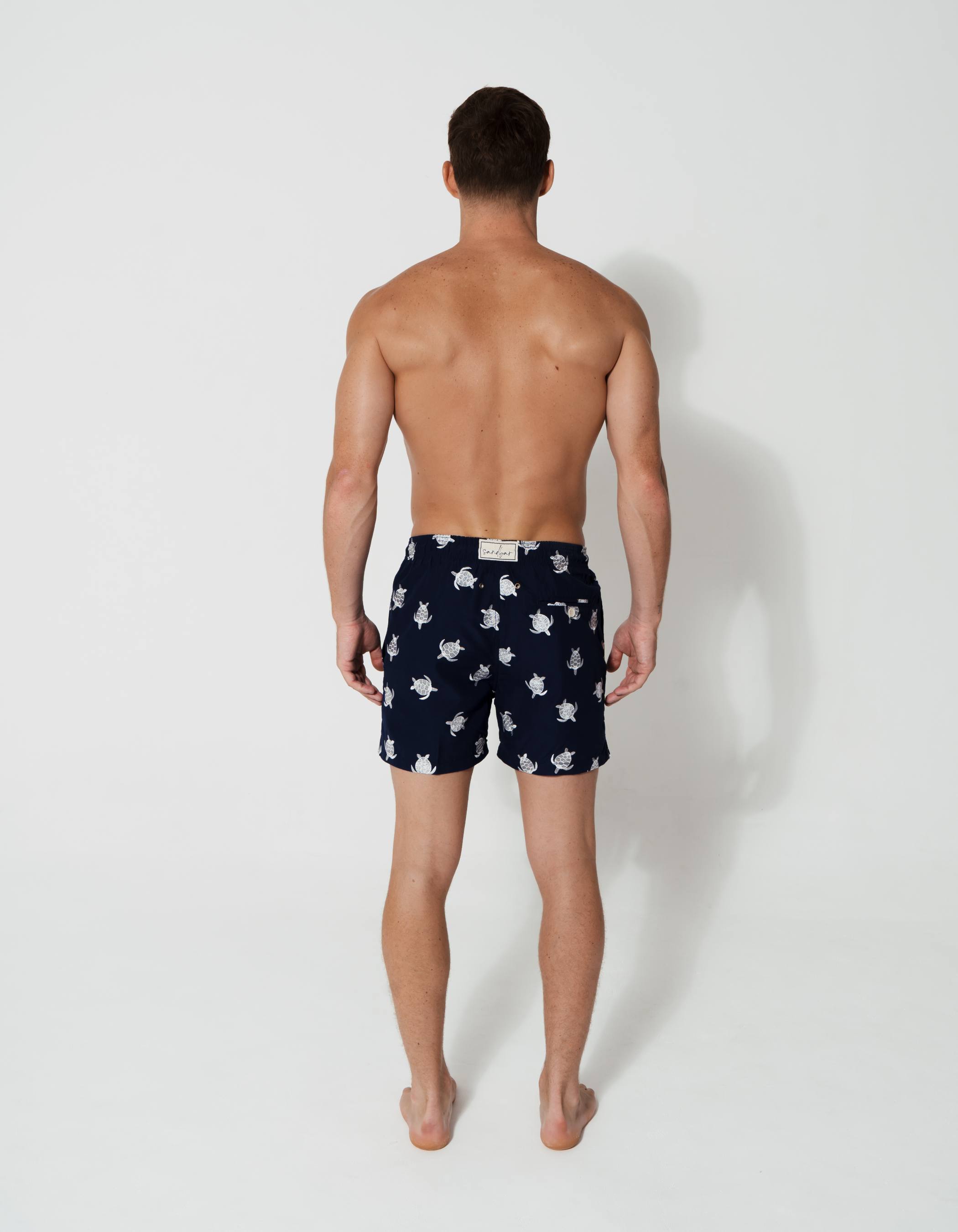 Embroidered Turtle Mens Swim Shorts, additional view. Embroidered mens swim shorts.