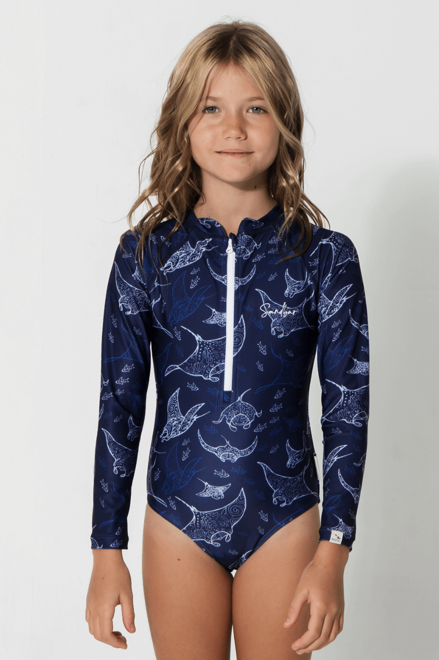 Father & Daughter Ocean Manta, back view. Father and son matching swim shorts.