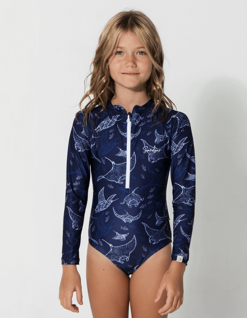 Father & Daughter Ocean Manta, back view. Father and son matching swim shorts.