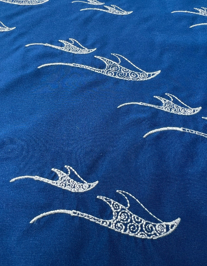 Father & Son Swim Shorts Embroidered Manta, back view. Father and son matching swim shorts.