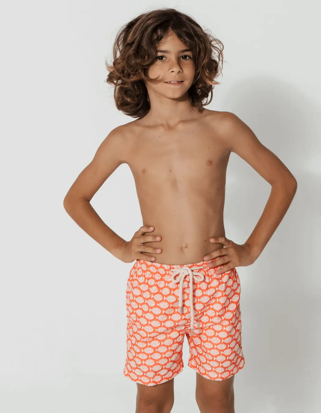 Father & Son Swim Shorts Coral Fish, back view. Father and son matching swim shorts.