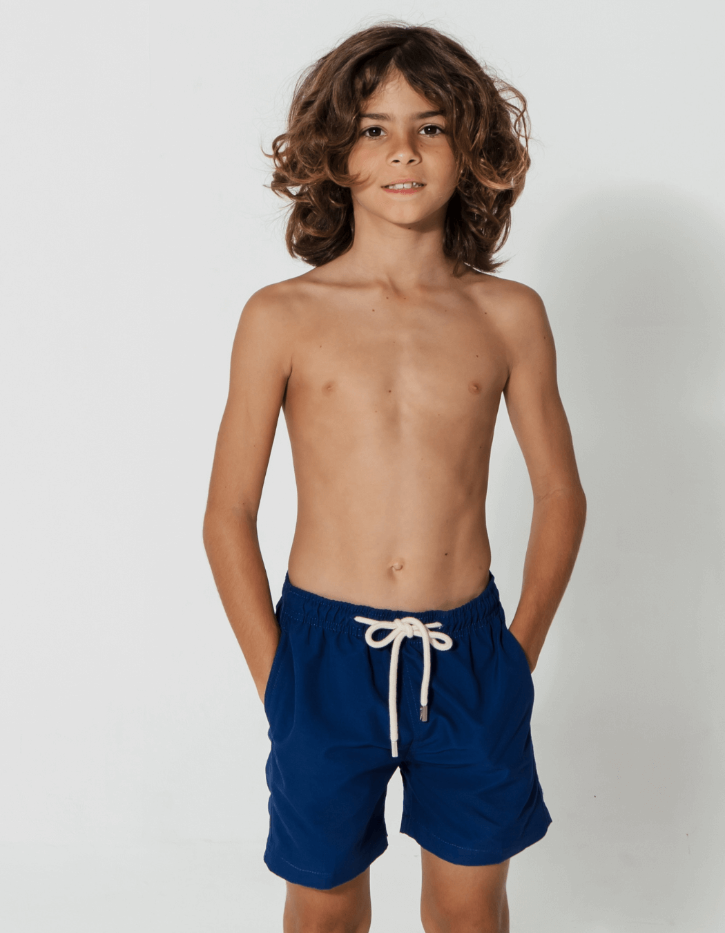 Father & Son Swim Shorts Deep Blue, back view. Father and son matching swim shorts.