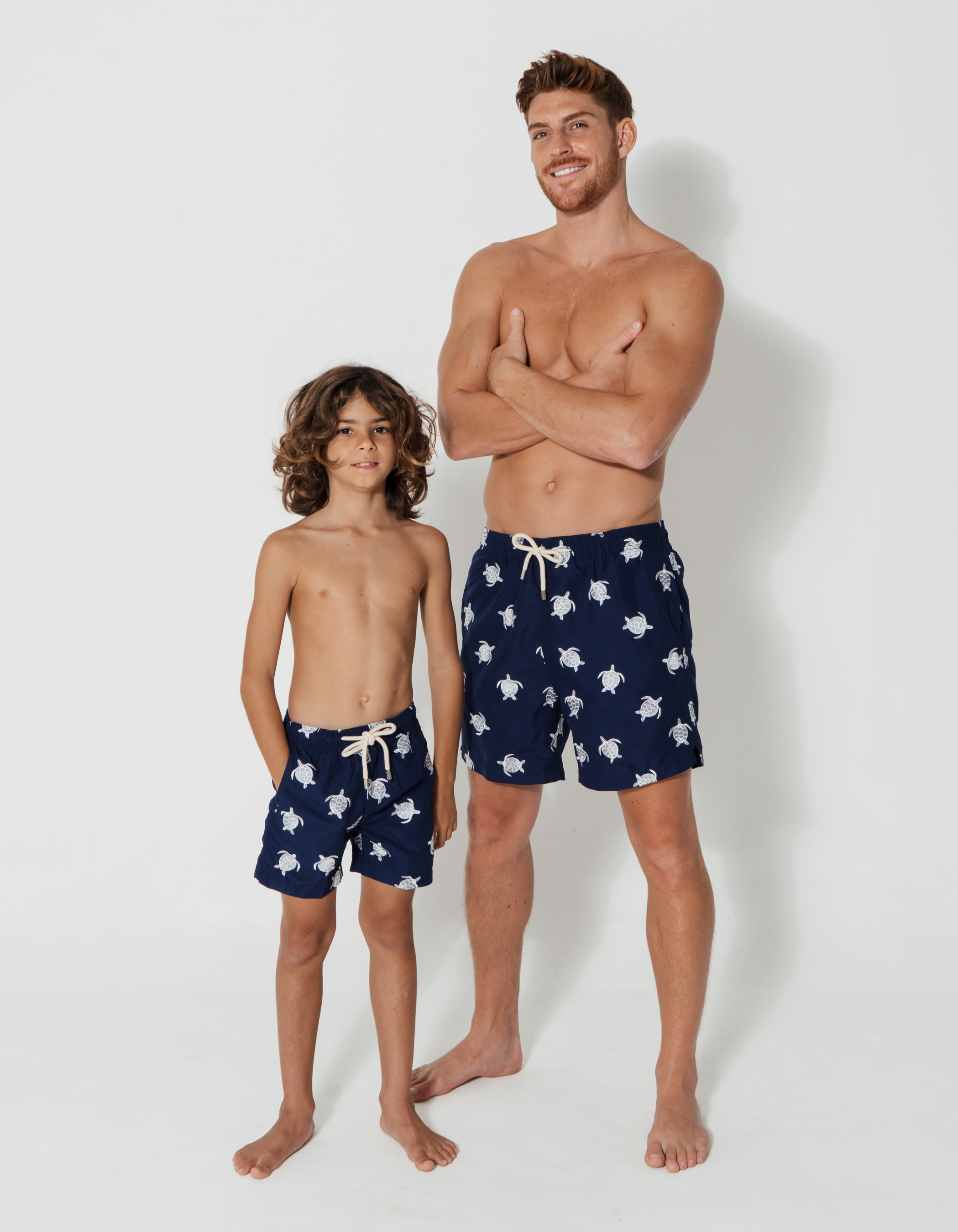 Embroidered Turtle Boys Swim Shorts, print detail. Embroidered kids swim shorts.