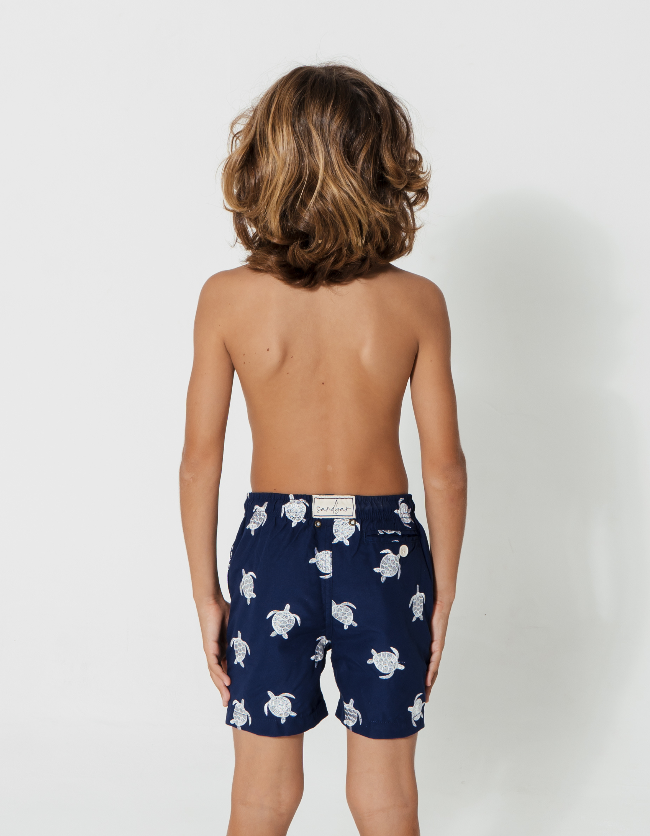 Embroidered Turtle Boys Swim Shorts, additional view. Embroidered kids swim shorts.