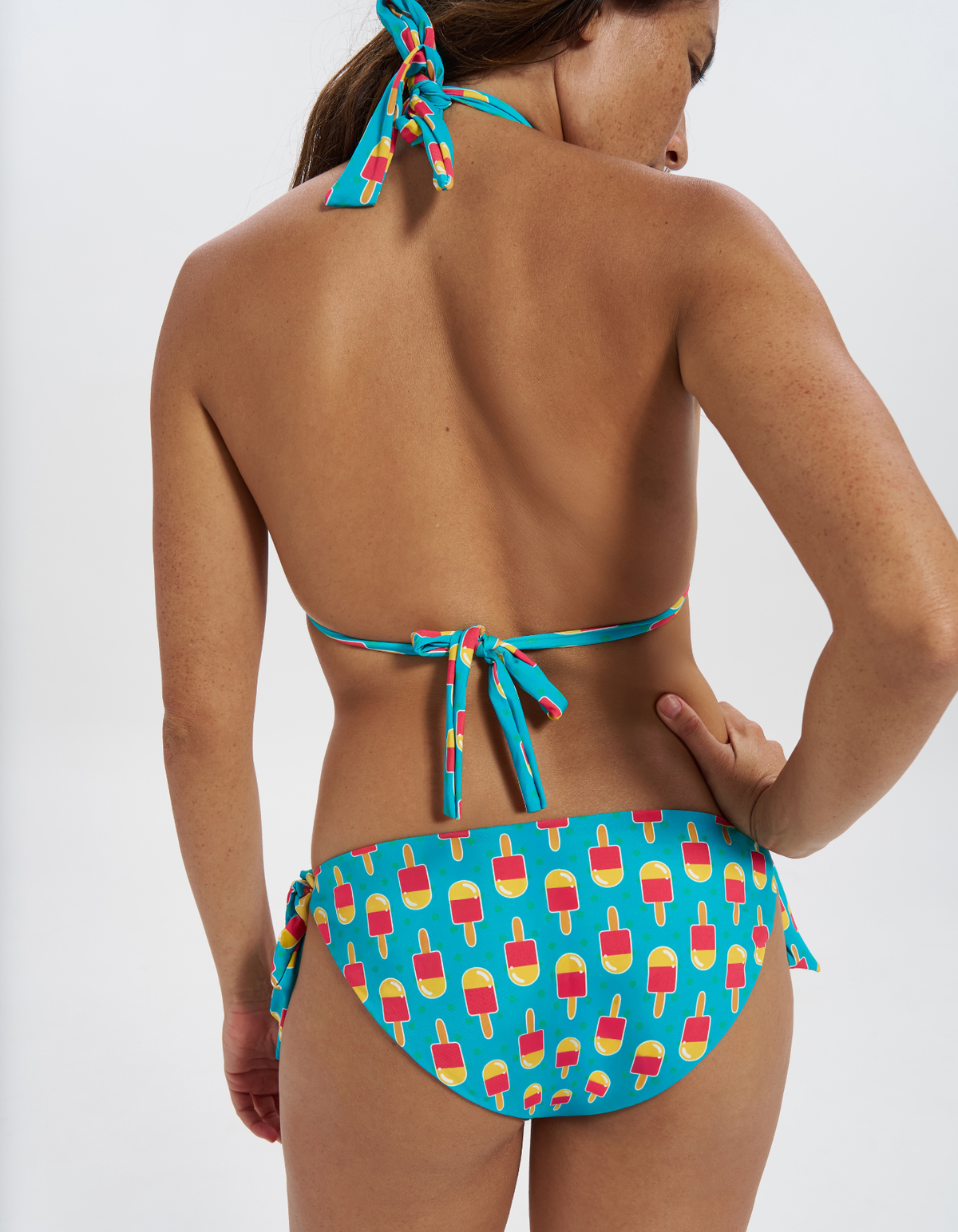 Hipster Tie Side Ice Lolly Womens Bikini Bottoms, back view. Sustainable womens swimwear.