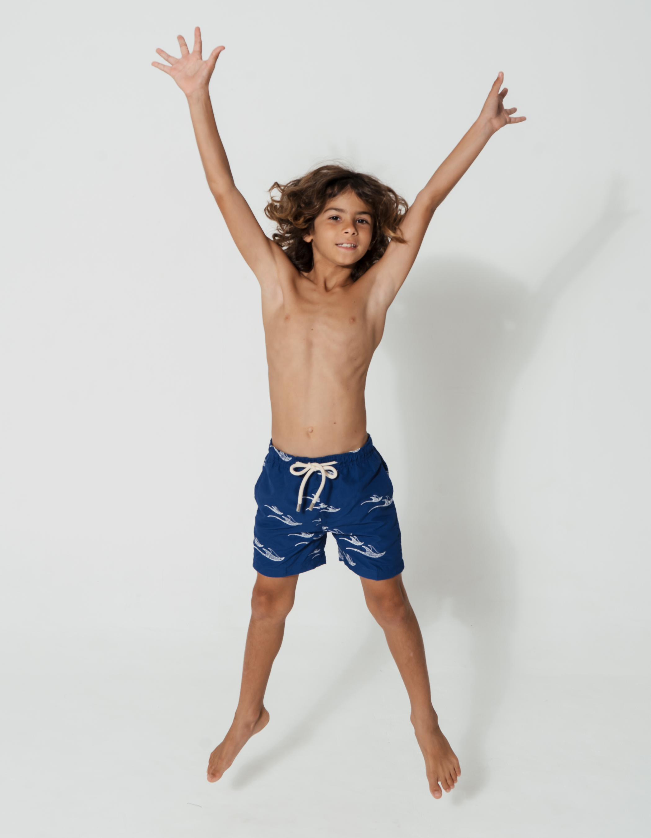 Embroidered Manta Boys Swim Shorts, additional view. Embroidered kids swim shorts.