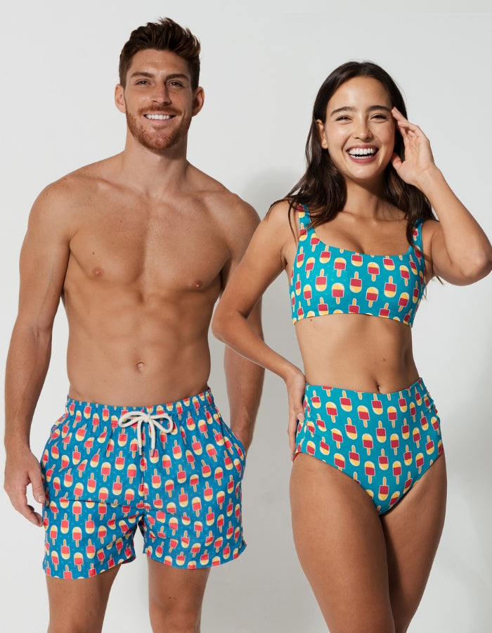 His & Hers Ice Lolly, back view. Family matching swimwear.