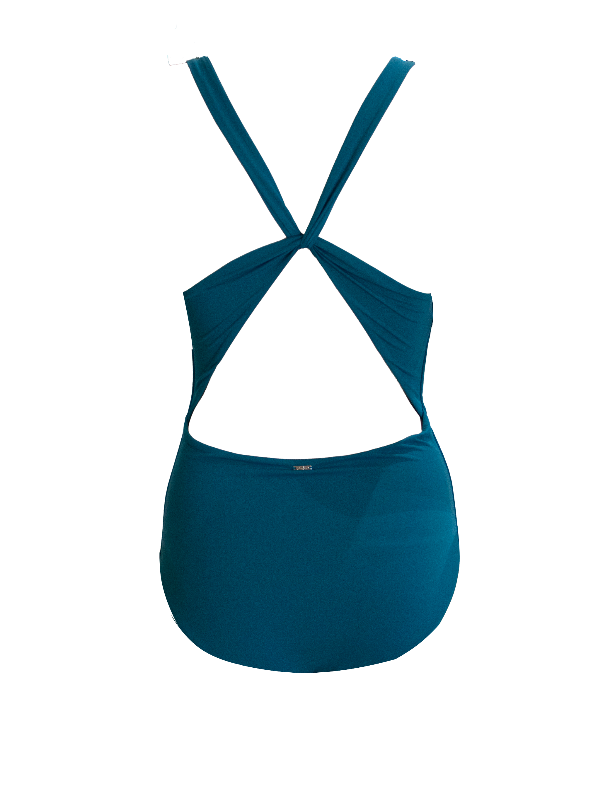 Coco - Teal Womens One Piece Plait, back view. Sustainable womens swimwear.