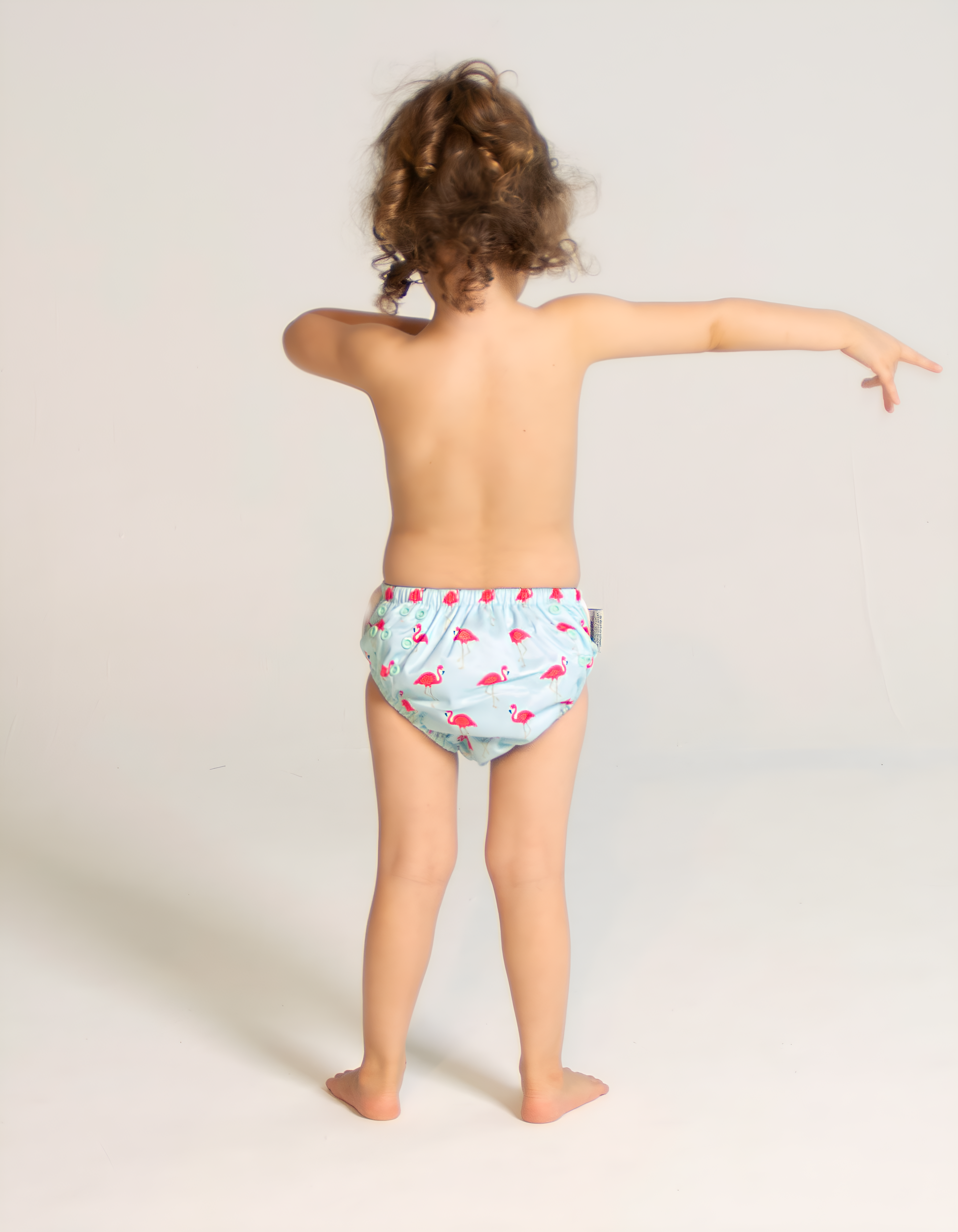 Pink Flamingo Reusable Swim Diaper, back view. Reusable swim diaper.