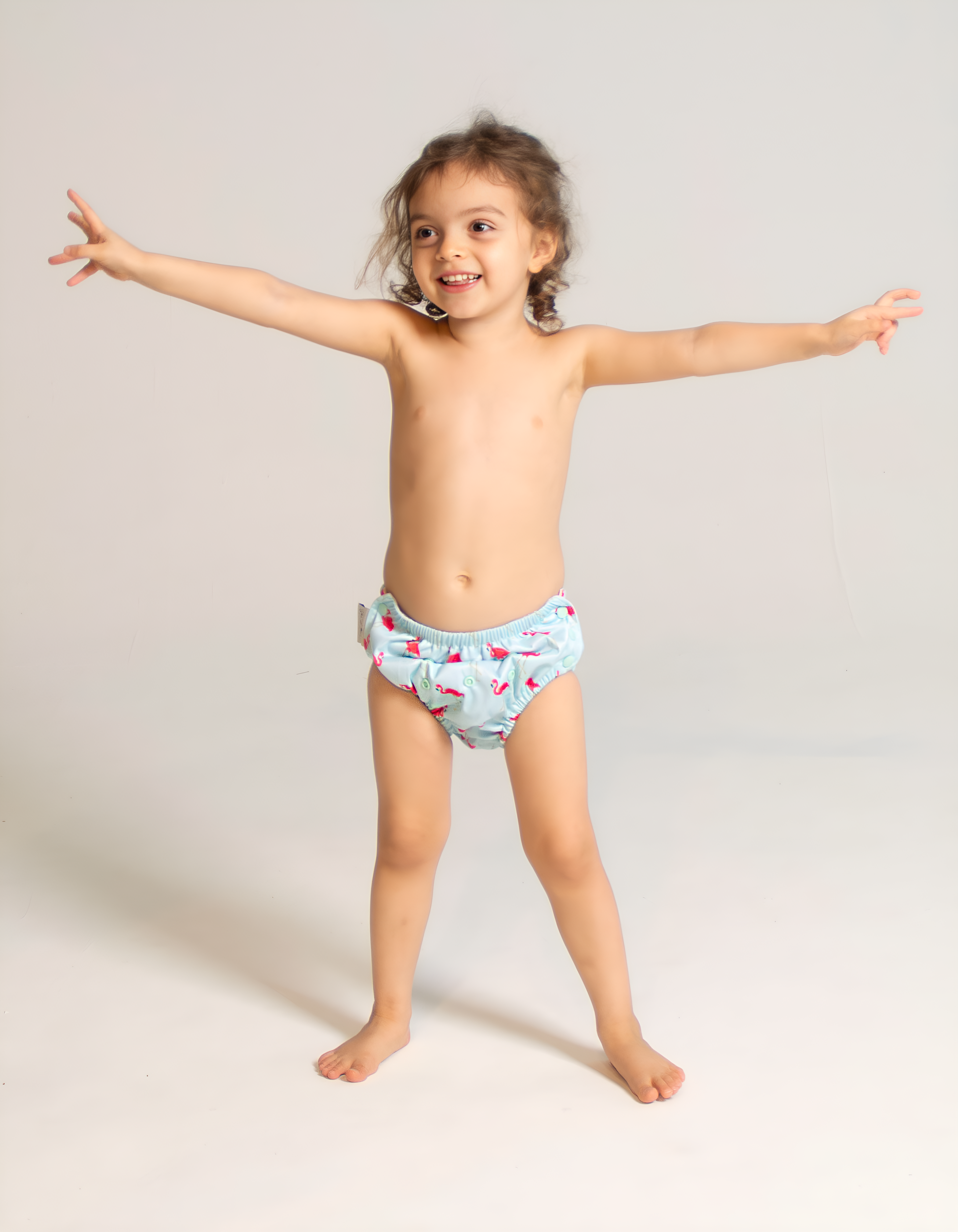 Pink Flamingo Reusable Swim Diaper, front view. Reusable swim diaper.