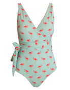 Flamingo_Womens_One_Piece_Wrap_Swim_Suit_Front_full_coverage_breastfeeding_sash_tie