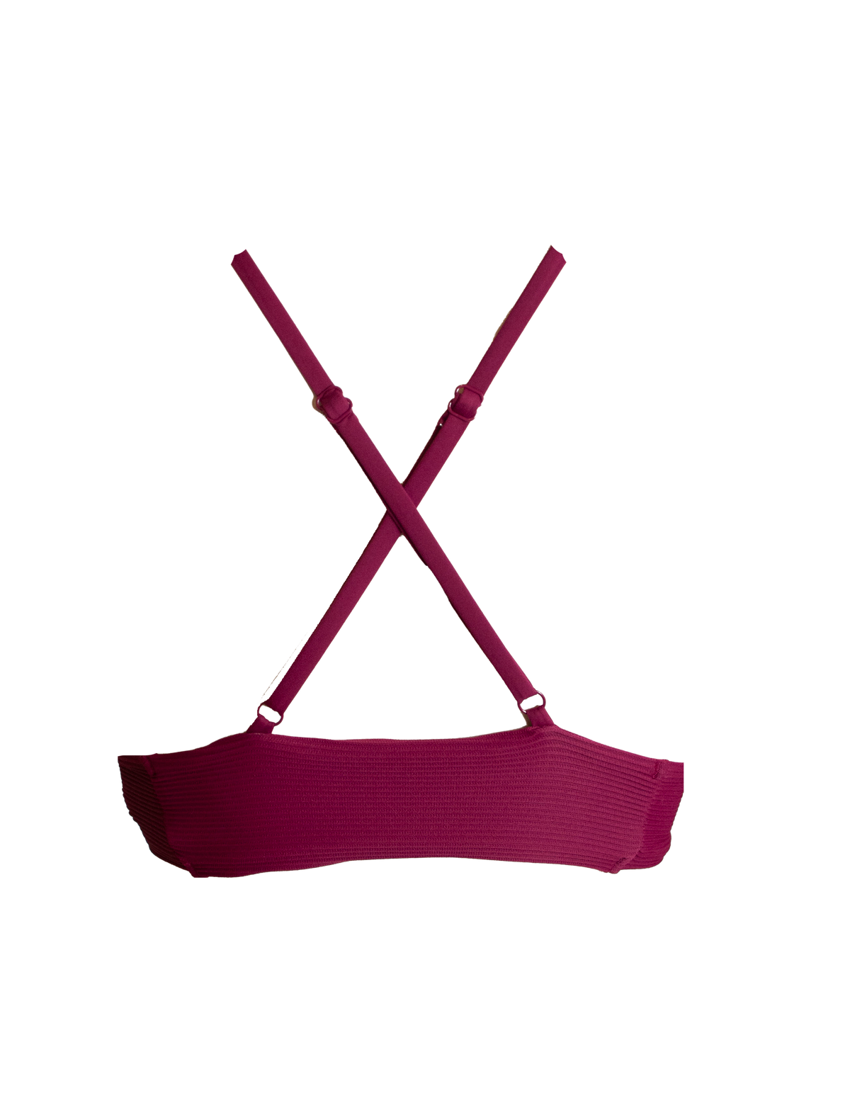Flores Plum Womens Ribbed Plunge Bikini Top, back view. Sustainable womens swimwear.