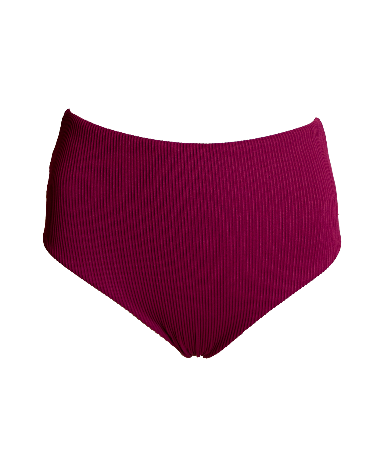 High Waist Plum Womens Ribbed Bikini Bottoms, front view. Sustainable womens swimwear.