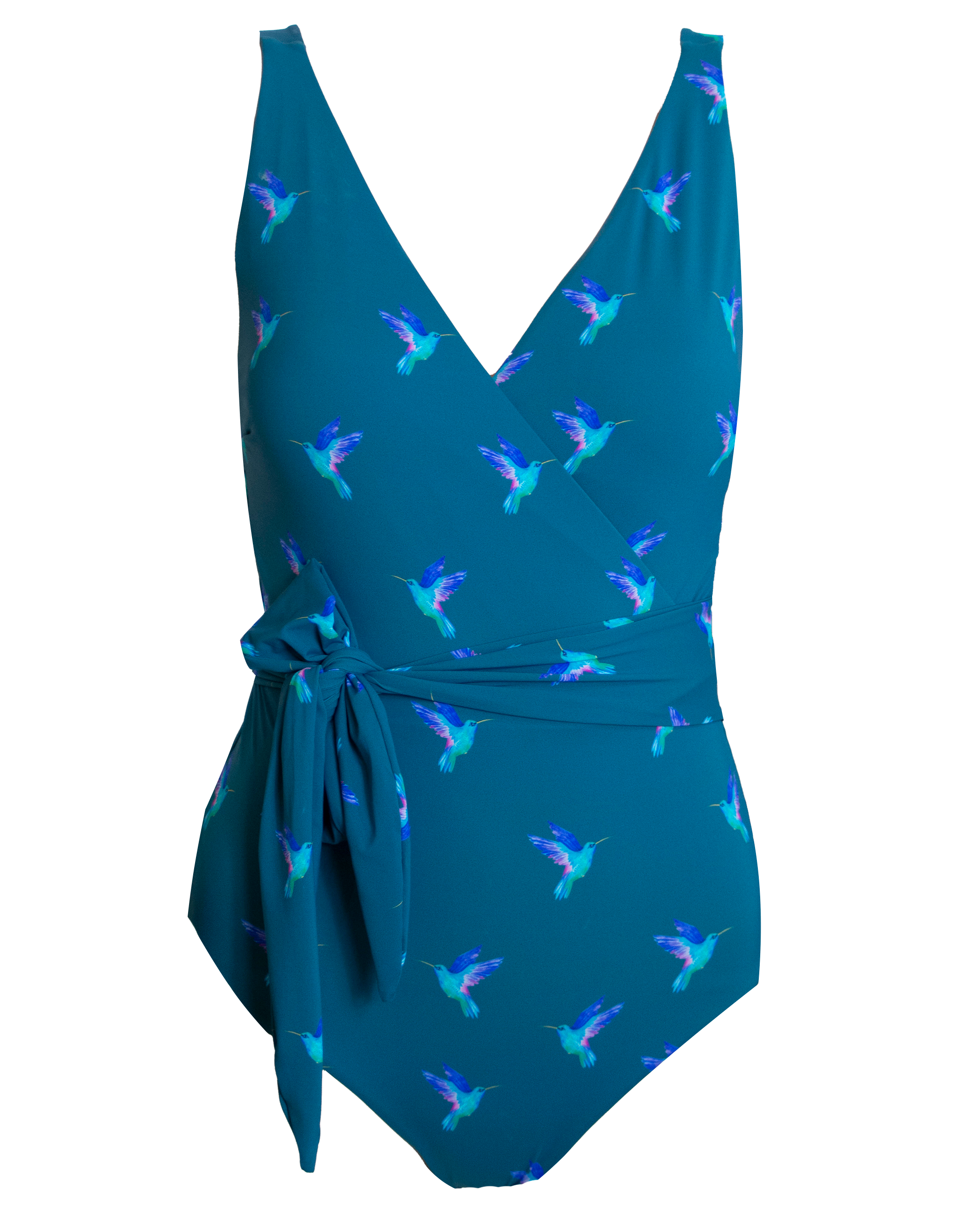 Hummingbird_Womens_One_Piece_Wrap_Swim_Suit-Front_full_coverage_breastfeeding_sash_tie