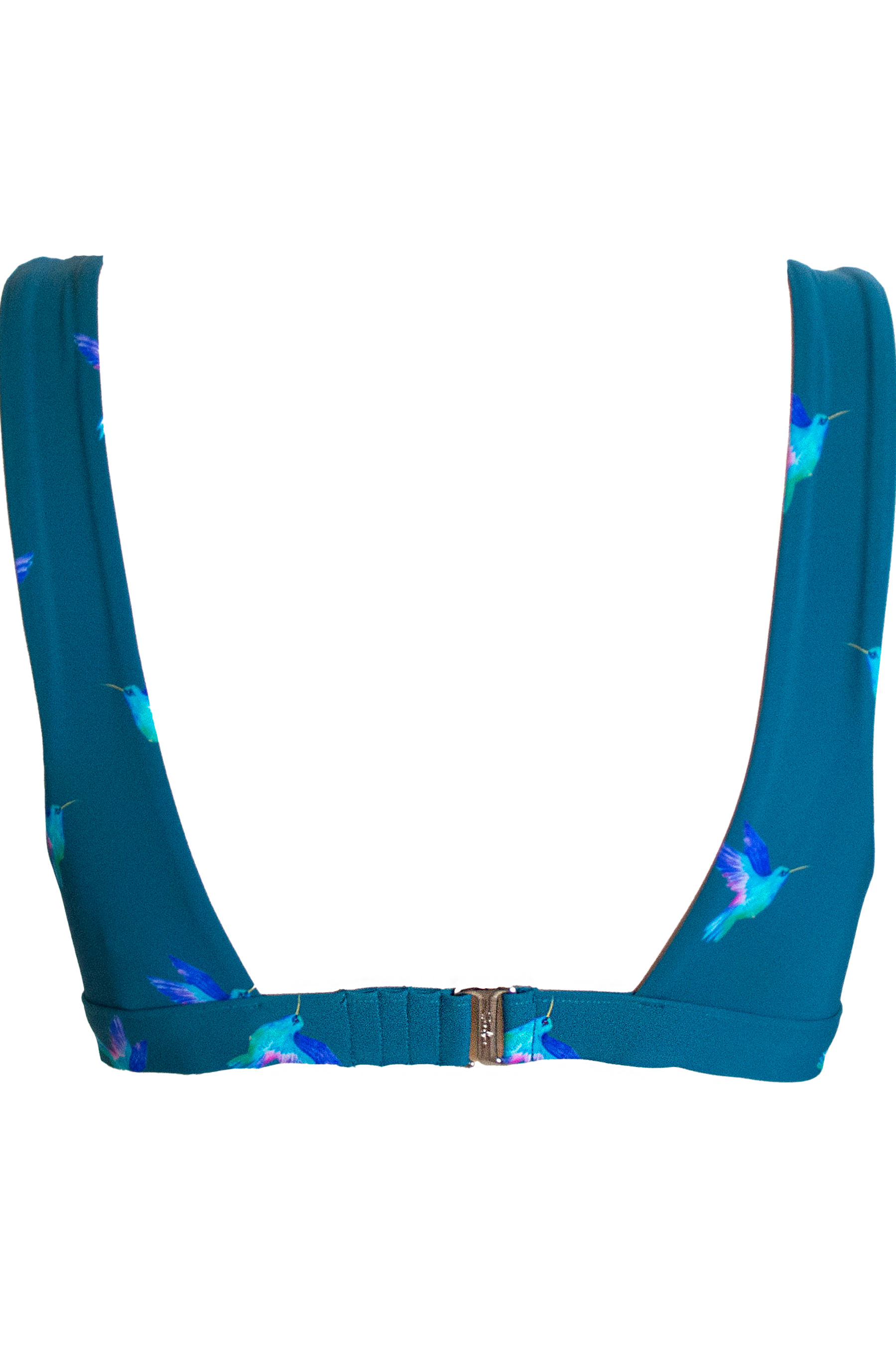 Dune – Hummingbird Womens Plunge Bikini Top, back view. Sustainable womens swimwear.