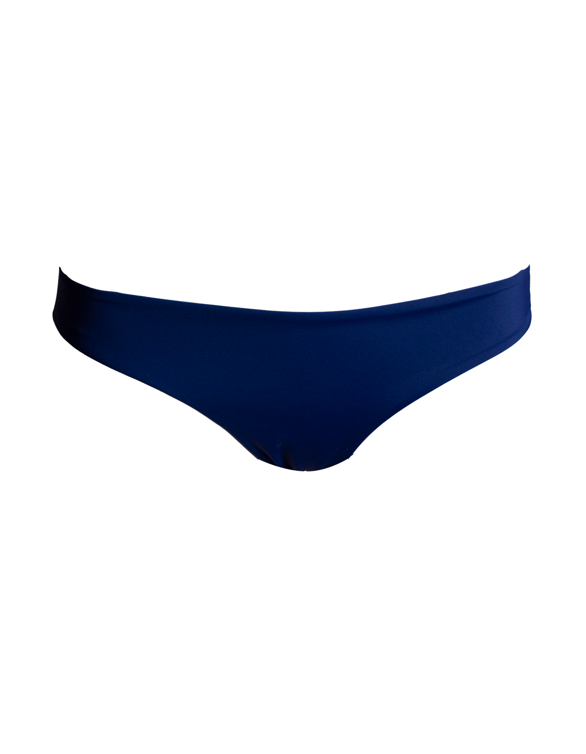 Low Waist Midnight Blue Womens Bikini Bottoms, front view. Sustainable womens swimwear.