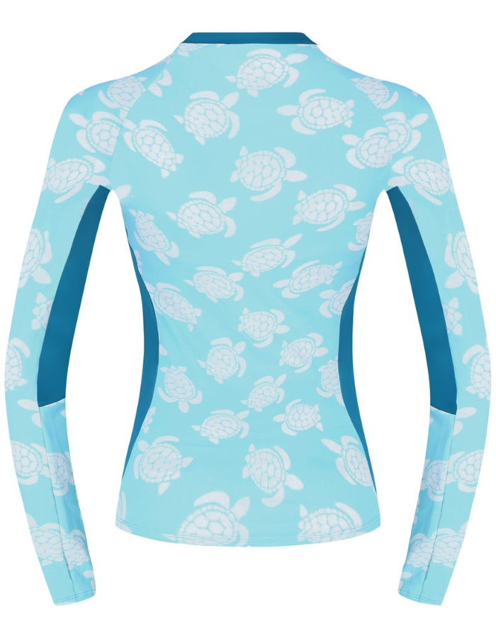 Womens_rash_guard_maldives_blue_turtle