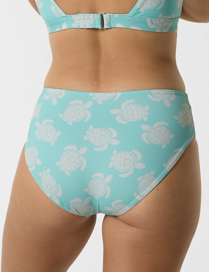 Mid Waist Maldives Blue Turtle Bikini Bottoms, lifestyle shot.