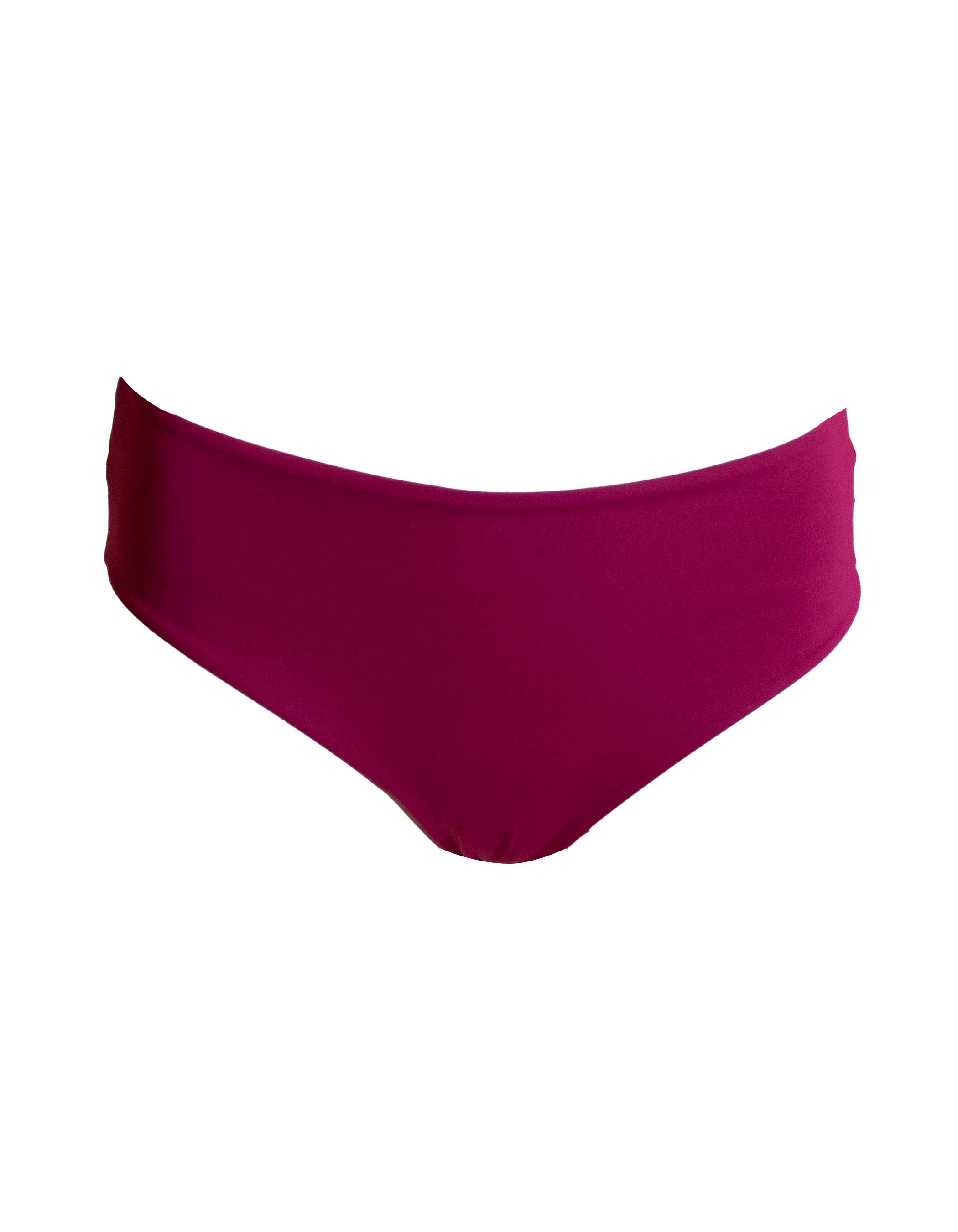 Mid Waist Plum Womens Bikini Bottoms, front view. Sustainable womens swimwear.