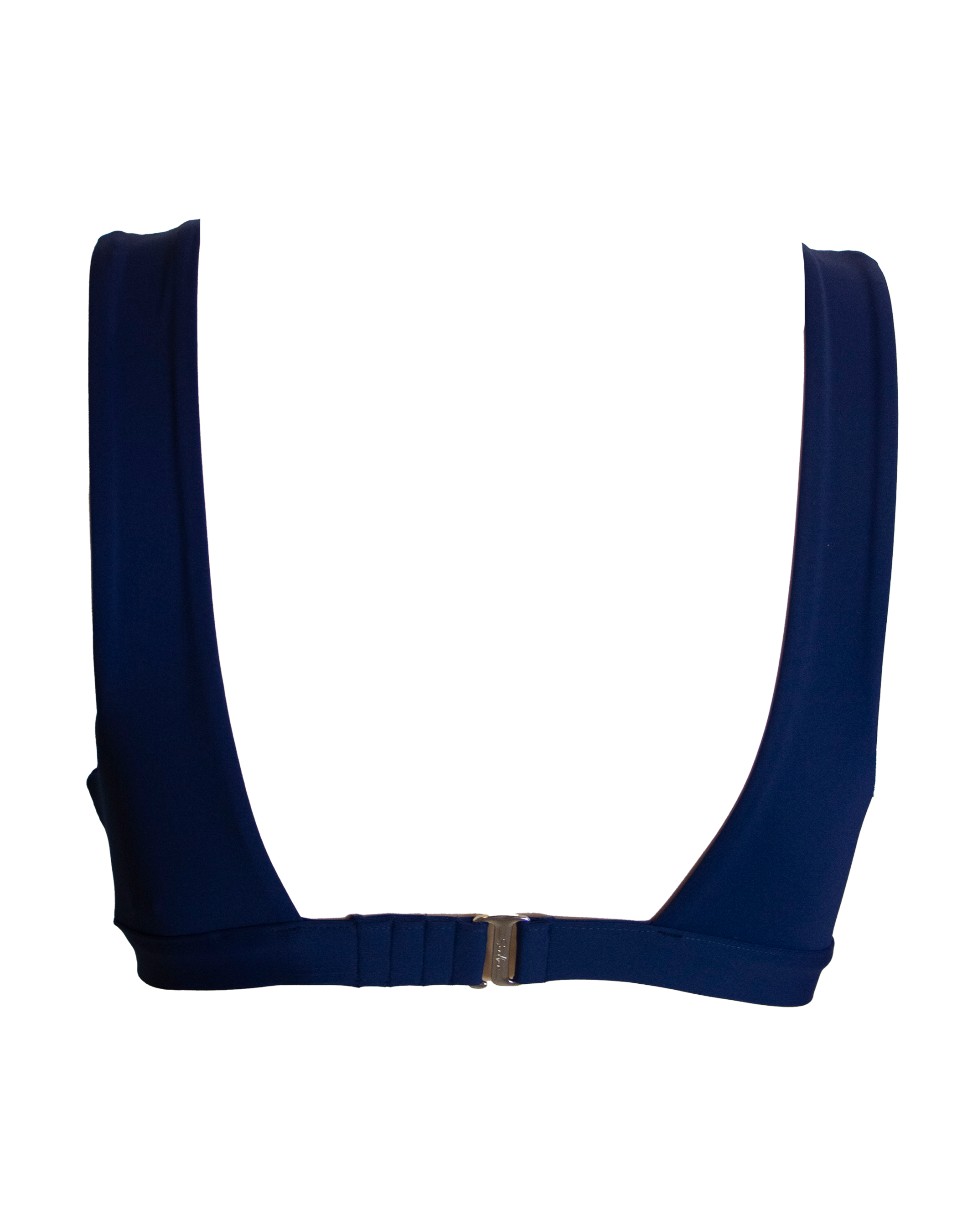 Midnight Blue Plunge Bikini Top, back view.