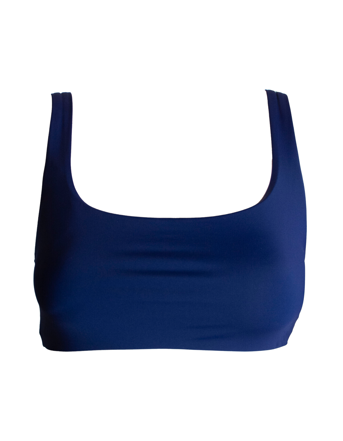 Midnight Blue Womens Tank Bikini Top, front view. Sustainable womens swimwear.