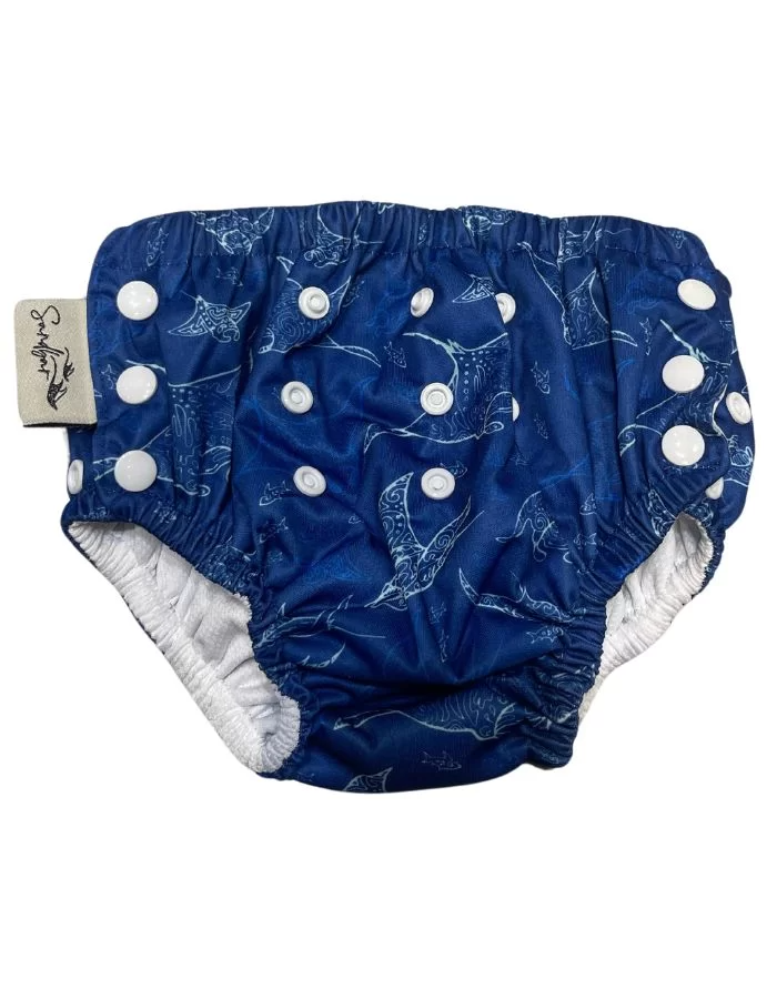 Ocean Manta Reusable Swim Diaper, print detail. Reusable swim diaper.