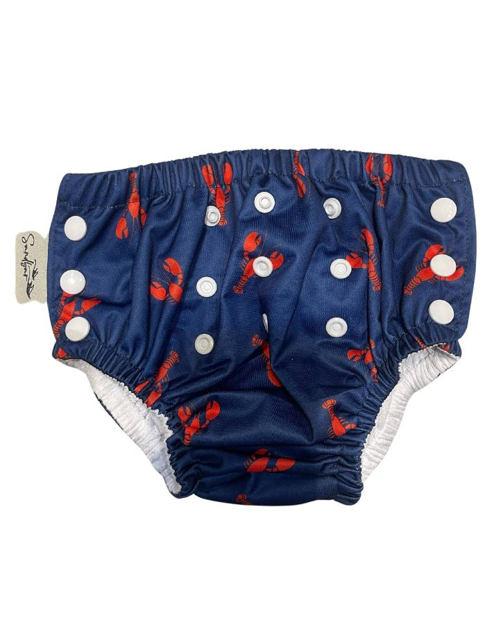 Red Lobster Reusable Swim Diaper, print detail. Reusable swim diaper.