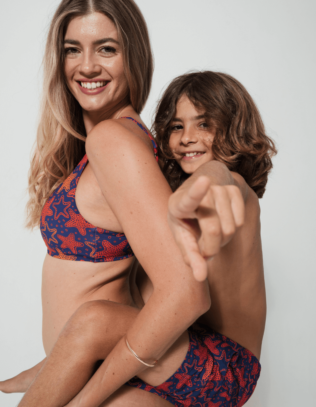 Red Starfish Boys Swim Shorts, additional view. Sustainable boys swimwear.