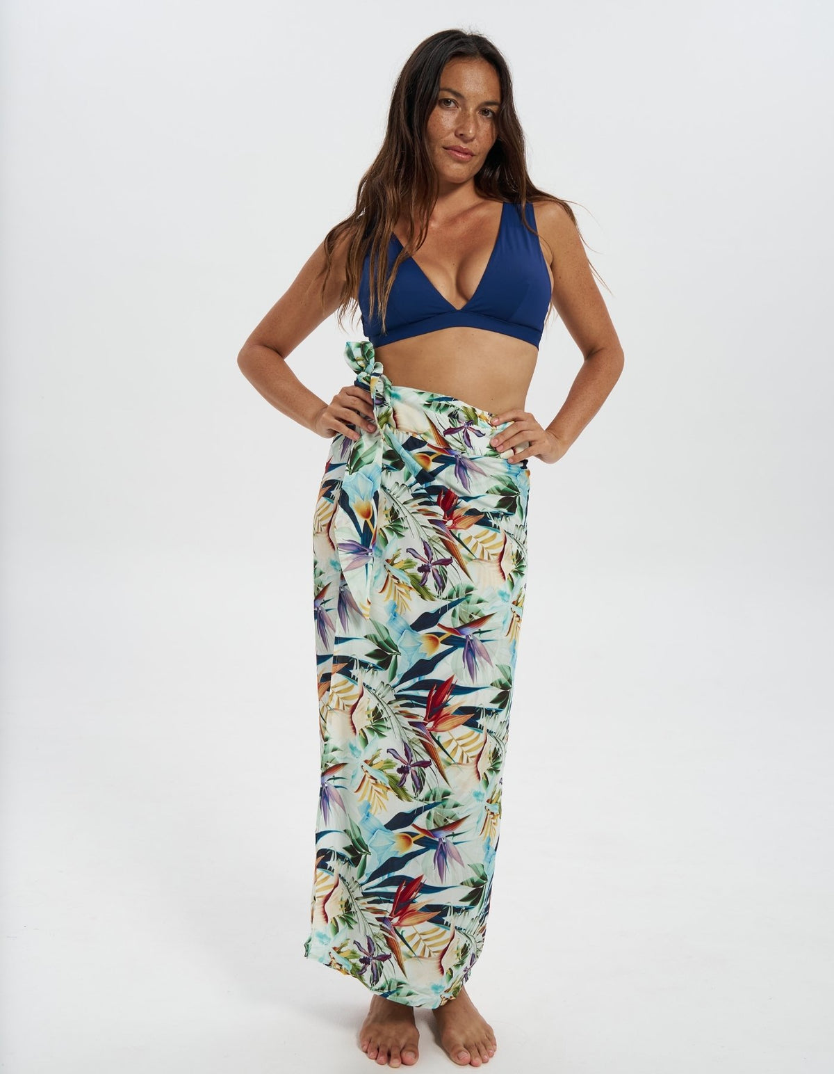 Bird of Paradise Women's Sarong with Sash Tie, front view. Beach sarong.