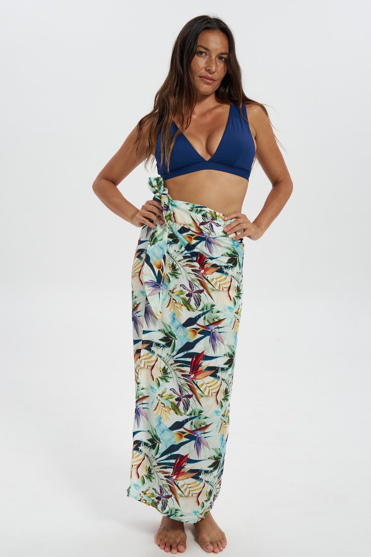 Bird of Paradise Women's Sarong with Sash Tie, front view. Beach sarong.