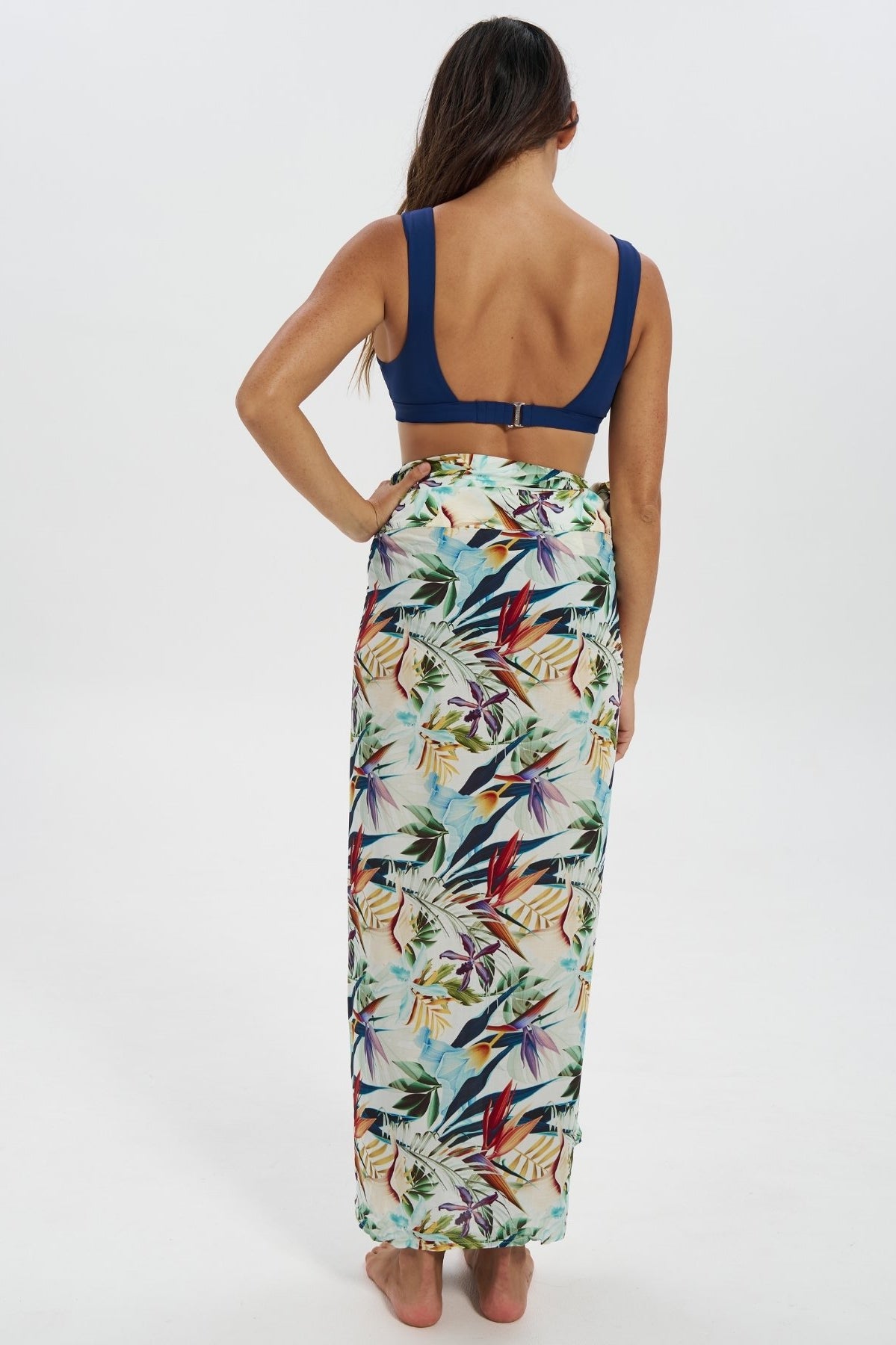 Bird of Paradise Women's Sarong with Sash Tie, back view. Beach sarong.
